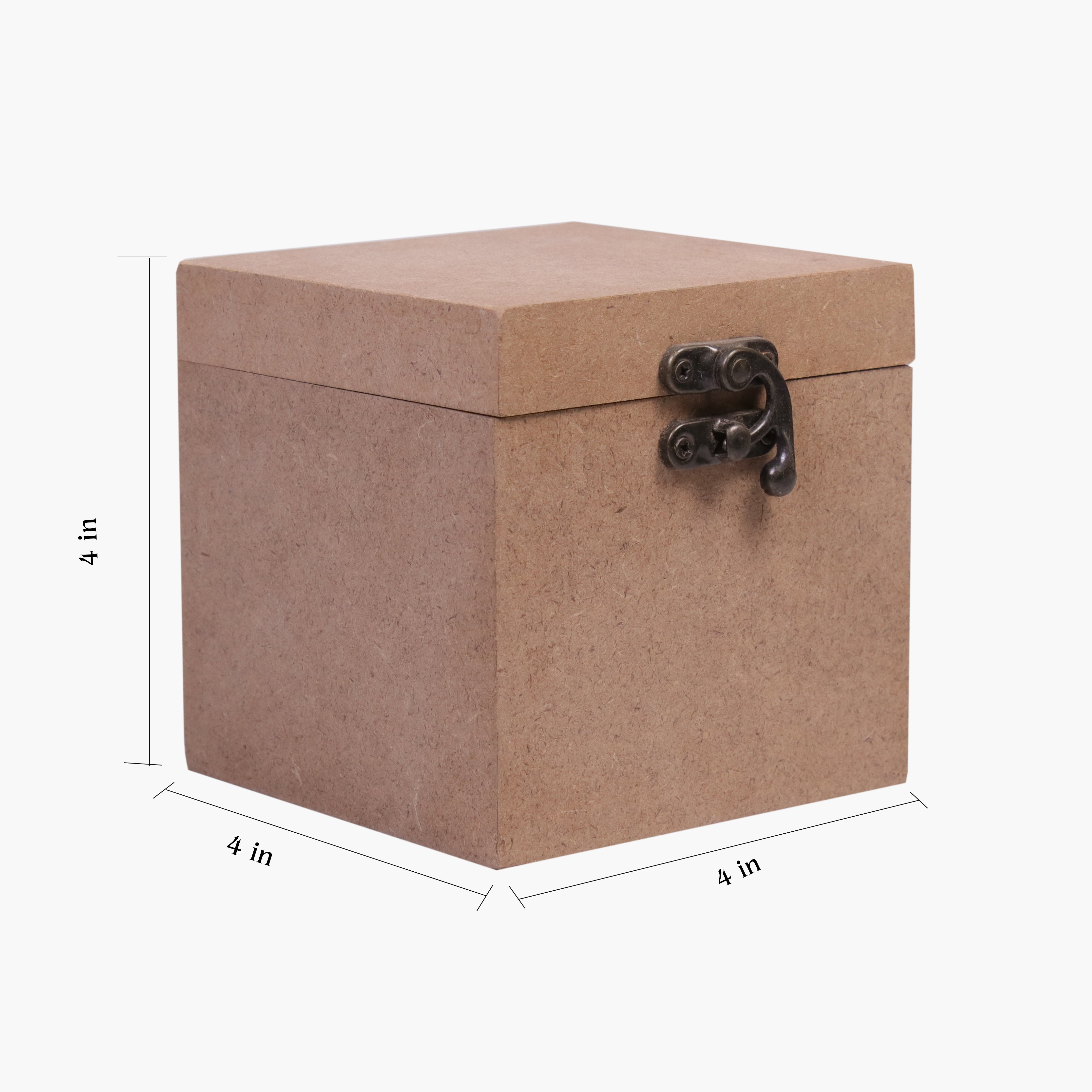 MDF Box With Latch Square 4 X 4 X 3 Inch 5.5Mm Thick