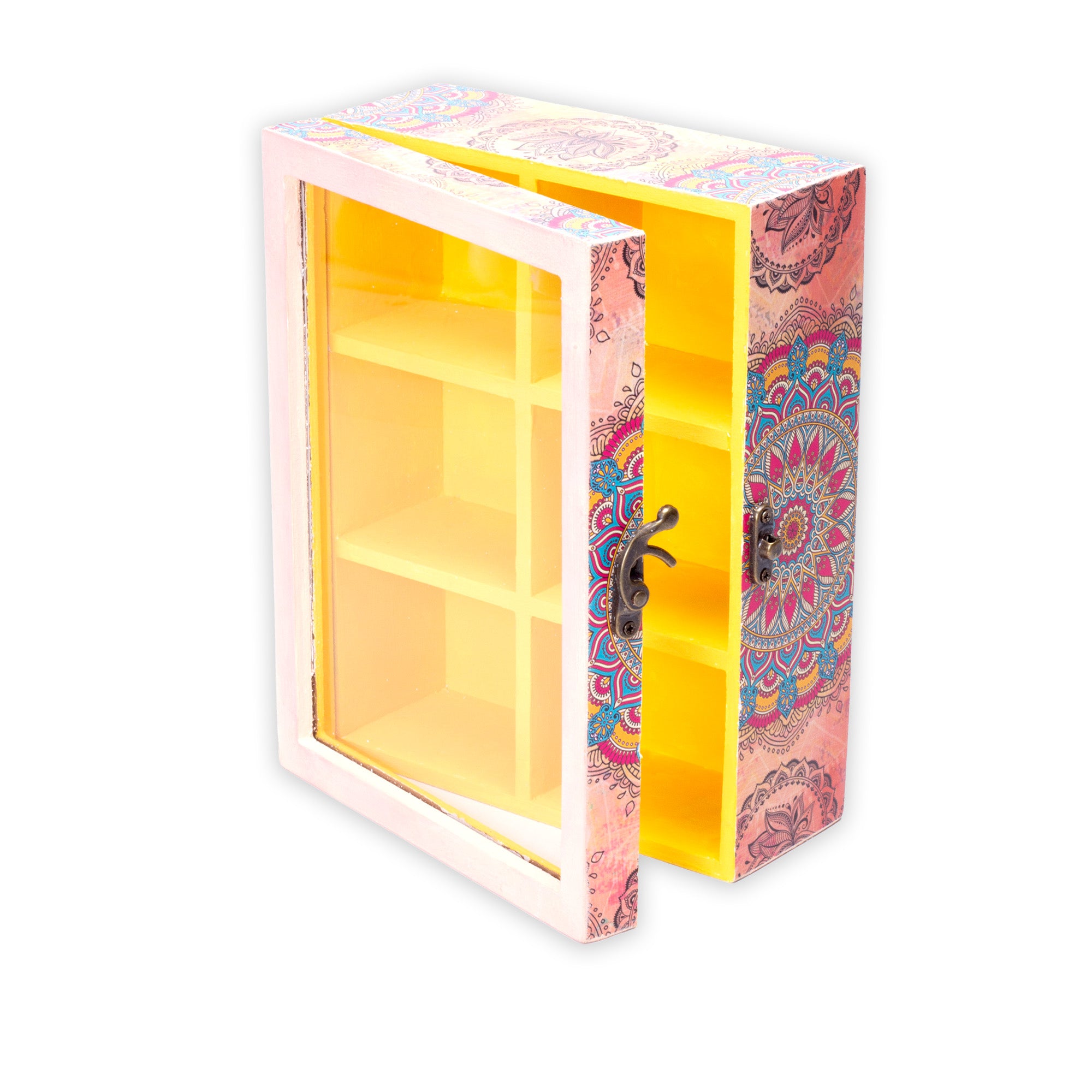 MDF Box 6 Compartments Clear Acrylic Lid & Metal Latch Approx L 8.5 X W 6.5 X H 3.07in 5mm Thick 1pc