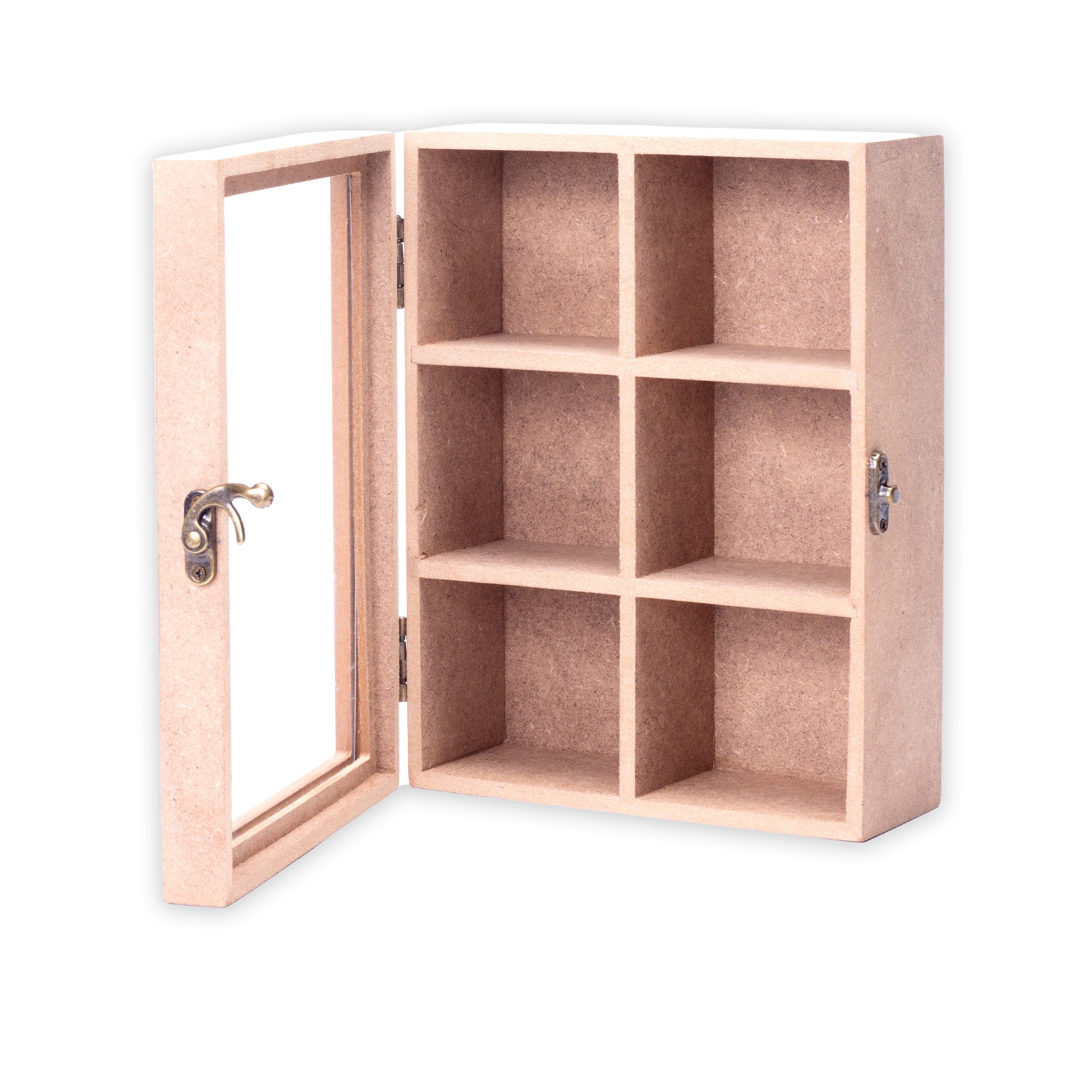 MDF Box 6 Compartments Clear Acrylic Lid & Metal Latch Approx L 8.5 X W 6.5 X H 3.07in 5mm Thick 1pc