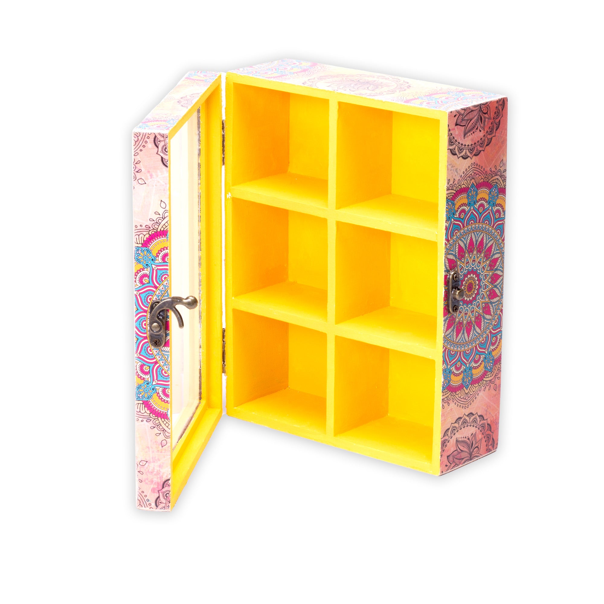 MDF Box 6 Compartments Clear Acrylic Lid & Metal Latch Approx L 8.5 X W 6.5 X H 3.07in 5mm Thick 1pc