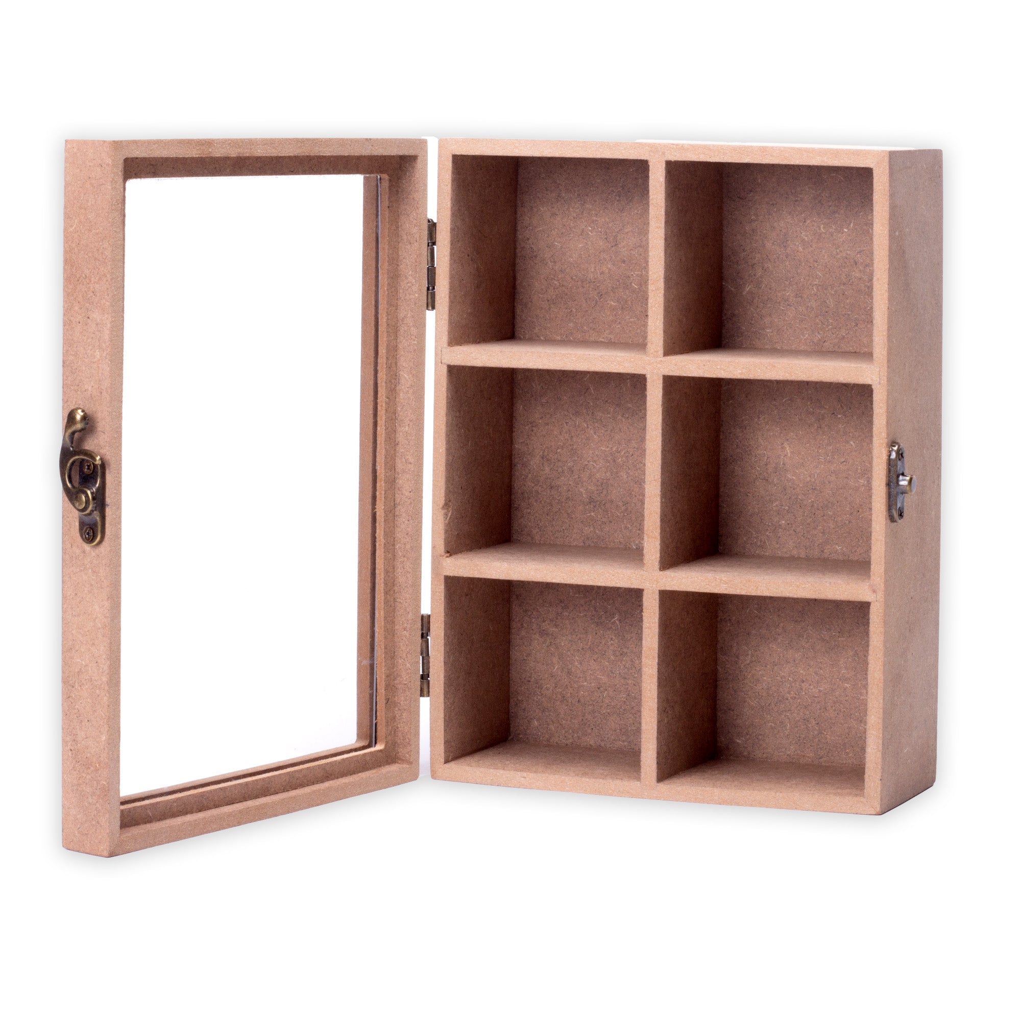 MDF Box 6 Compartments Clear Acrylic Lid & Metal Latch Approx L 8.5 X W 6.5 X H 3.07in 5mm Thick 1pc