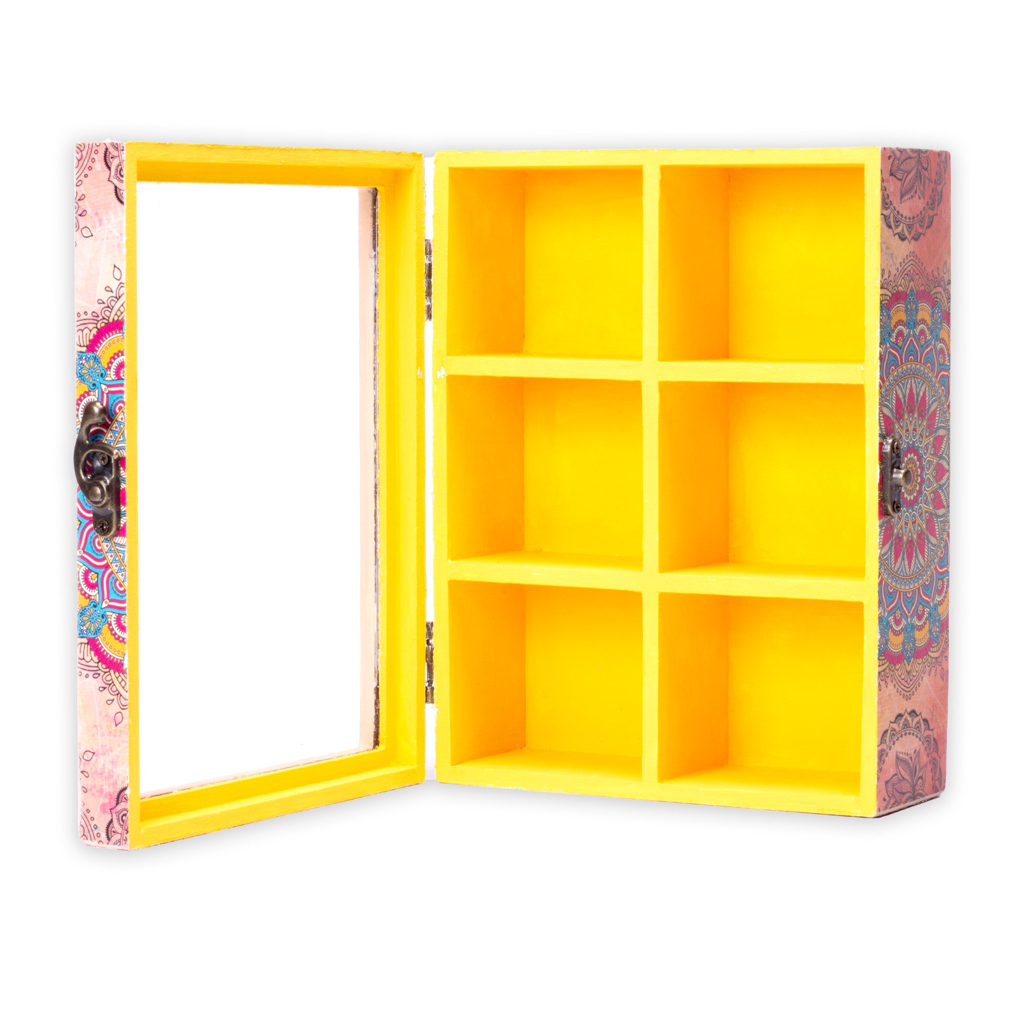MDF Box 6 Compartments Clear Acrylic Lid & Metal Latch Approx L 8.5 X W 6.5 X H 3.07in 5mm Thick 1pc
