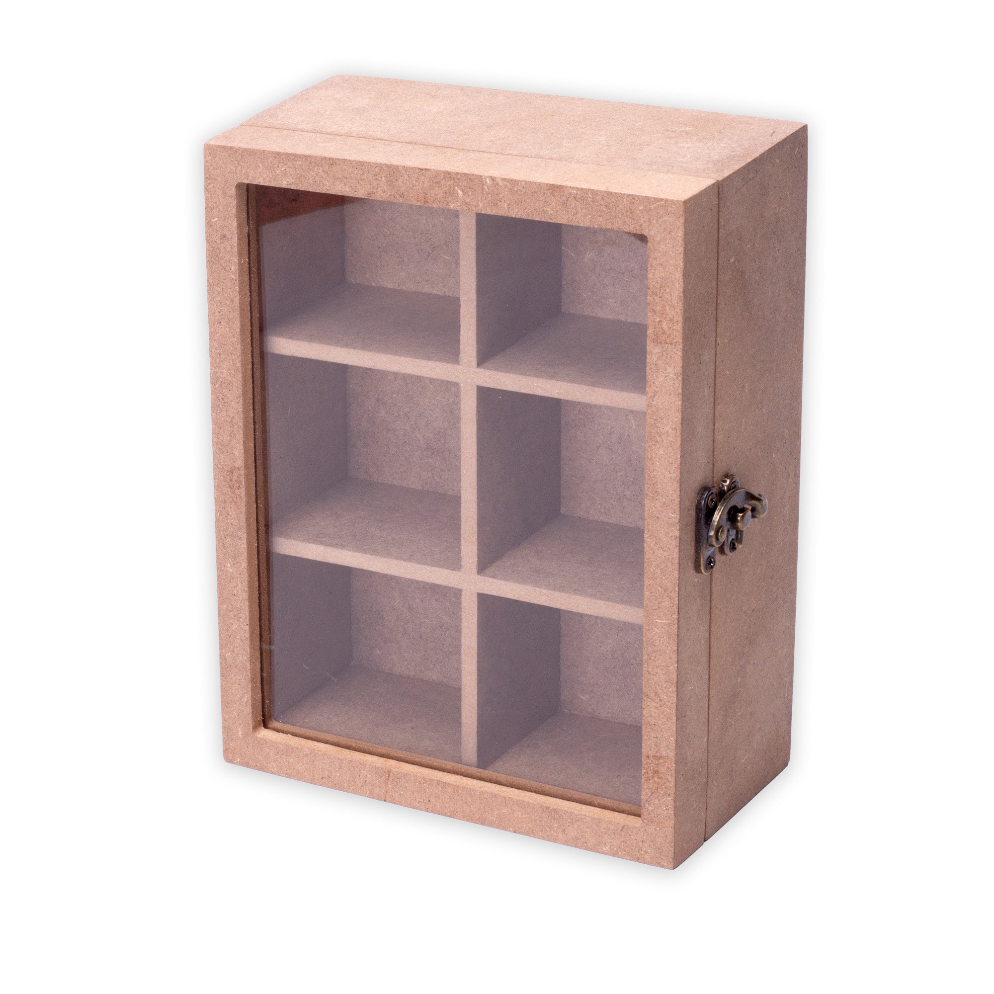 MDF Box 6 Compartments Clear Acrylic Lid & Metal Latch Approx L 8.5 X W 6.5 X H 3.07in 5mm Thick 1pc