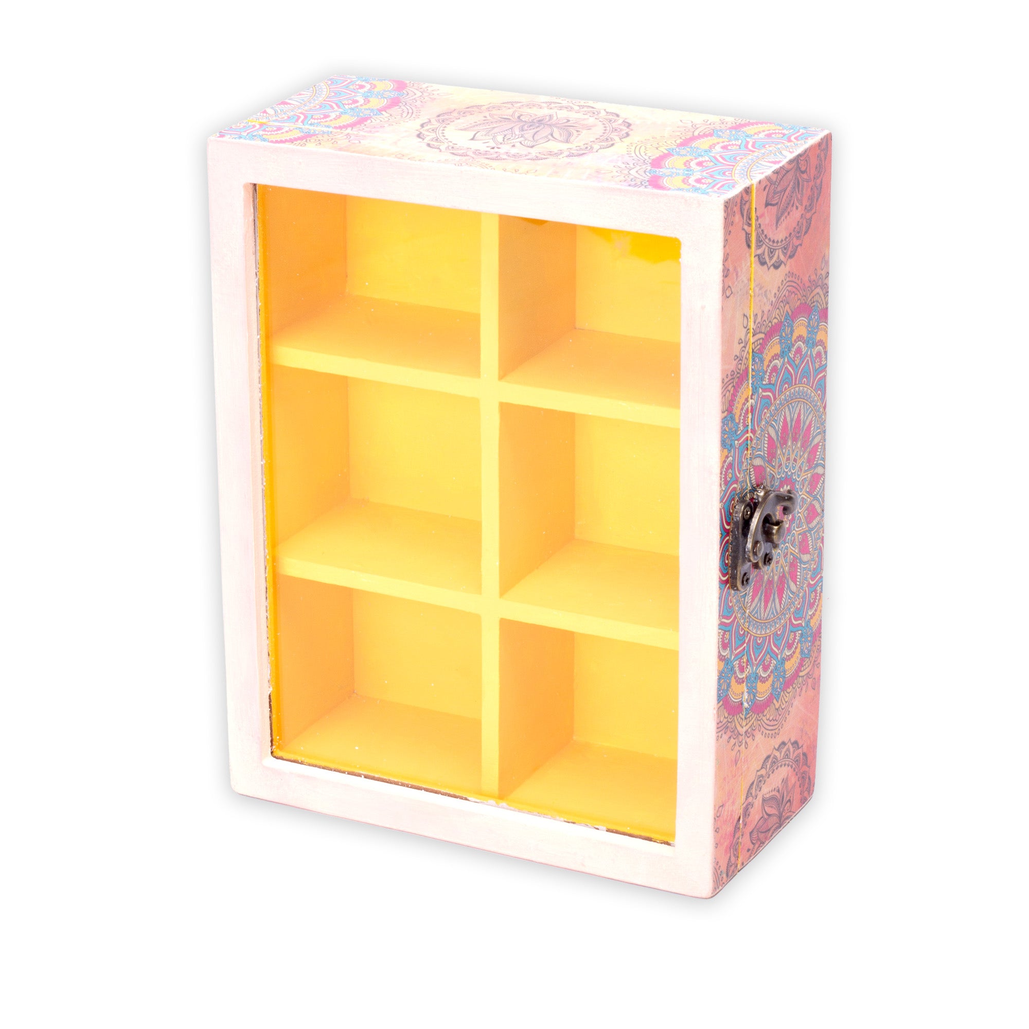 MDF Box 6 Compartments Clear Acrylic Lid & Metal Latch Approx L 8.5 X W 6.5 X H 3.07in 5mm Thick 1pc