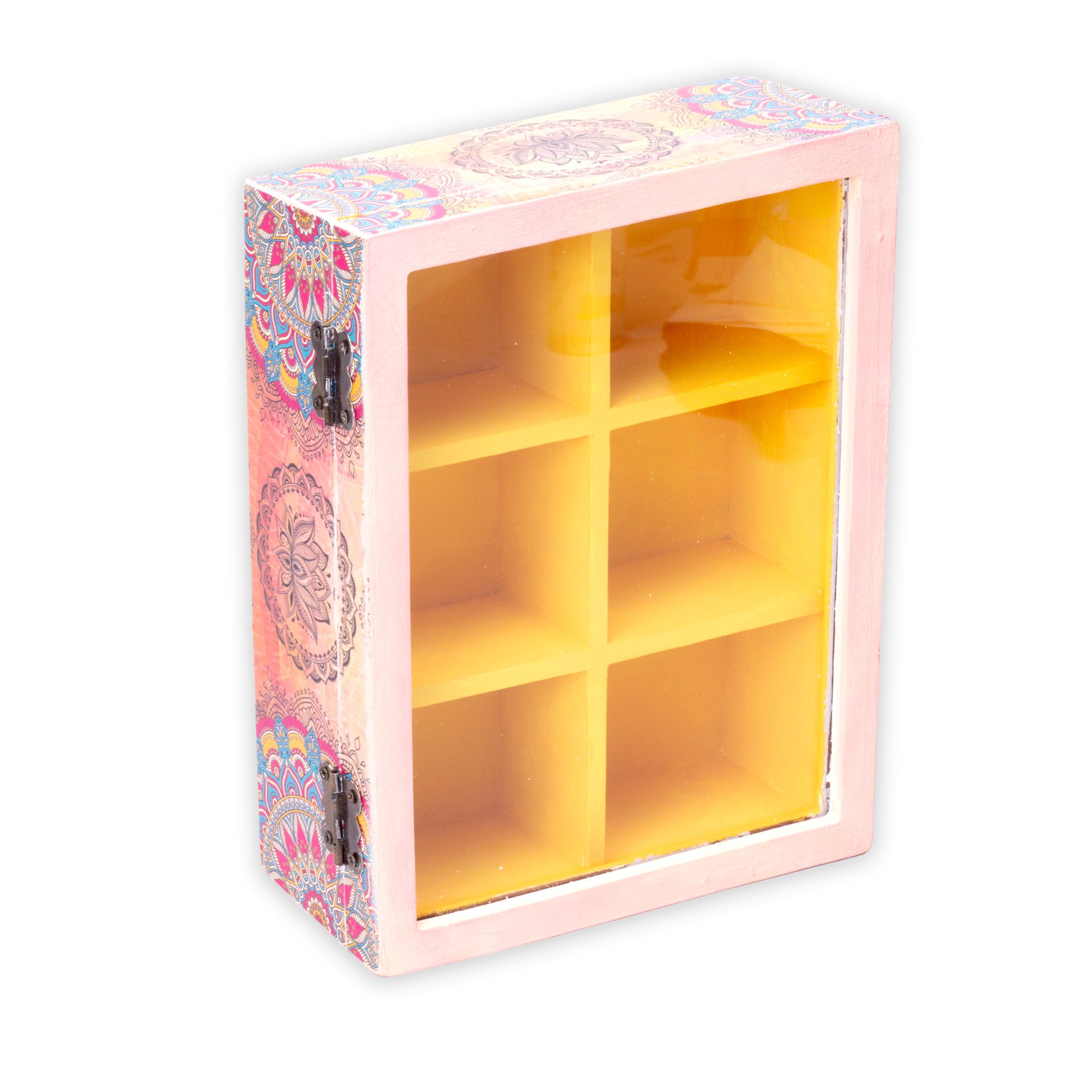 MDF Box 6 Compartments Clear Acrylic Lid & Metal Latch Approx L 8.5 X W 6.5 X H 3.07in 5mm Thick 1pc