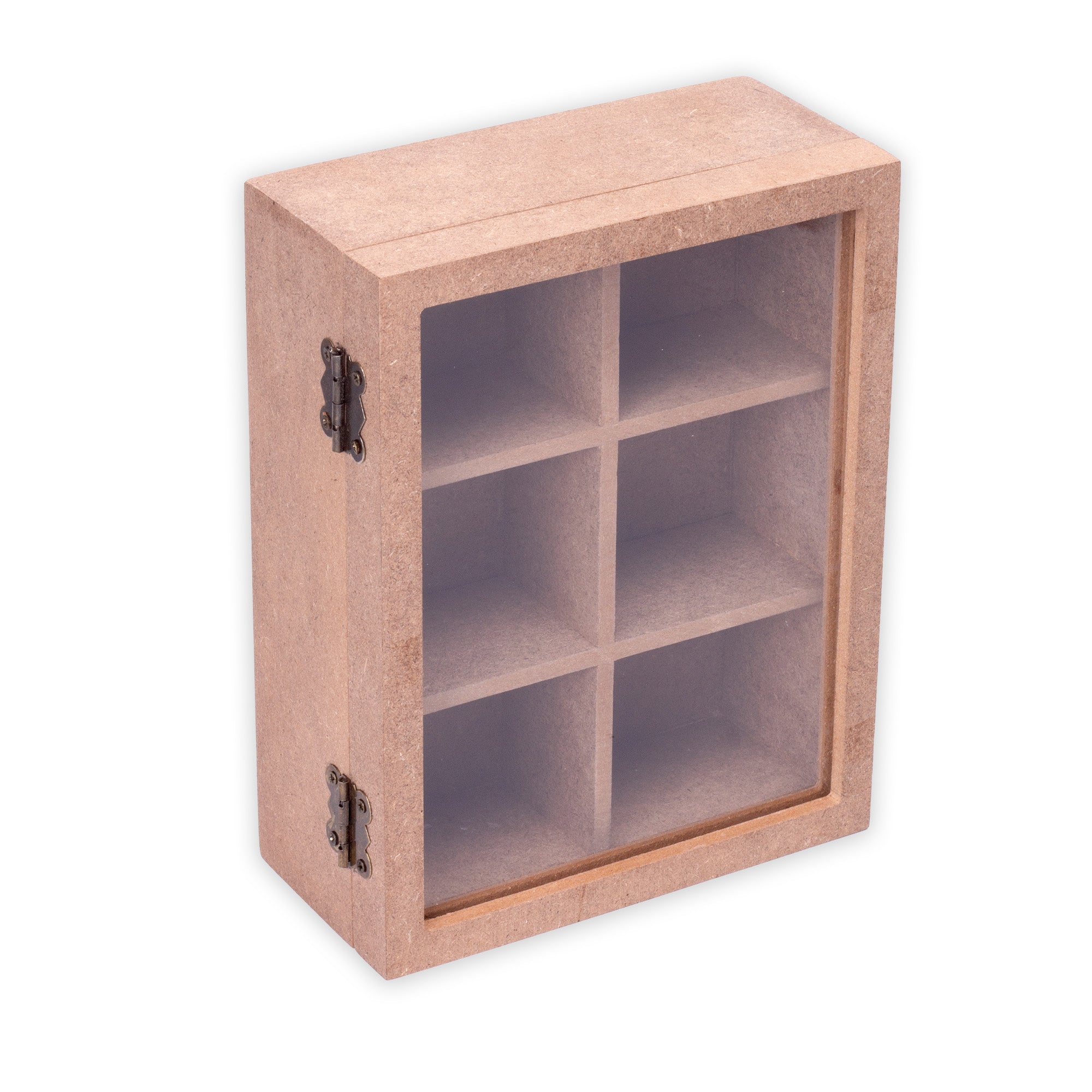 MDF Box 6 Compartments Clear Acrylic Lid & Metal Latch Approx L 8.5 X W 6.5 X H 3.07in 5mm Thick 1pc