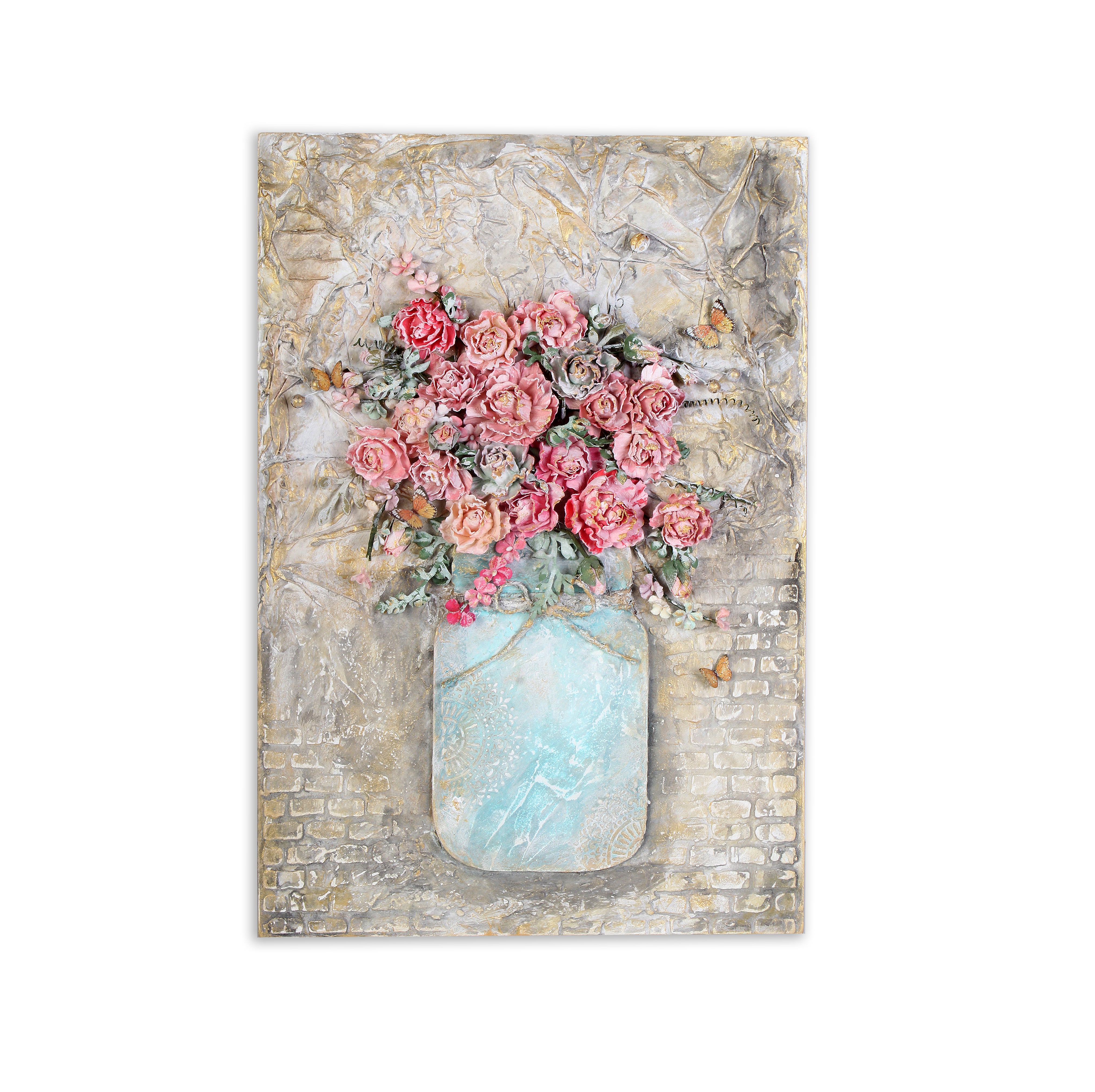Wall Decor Mixed Media Flower Vase Approx H18 X L12 X D0.98inch 1pc