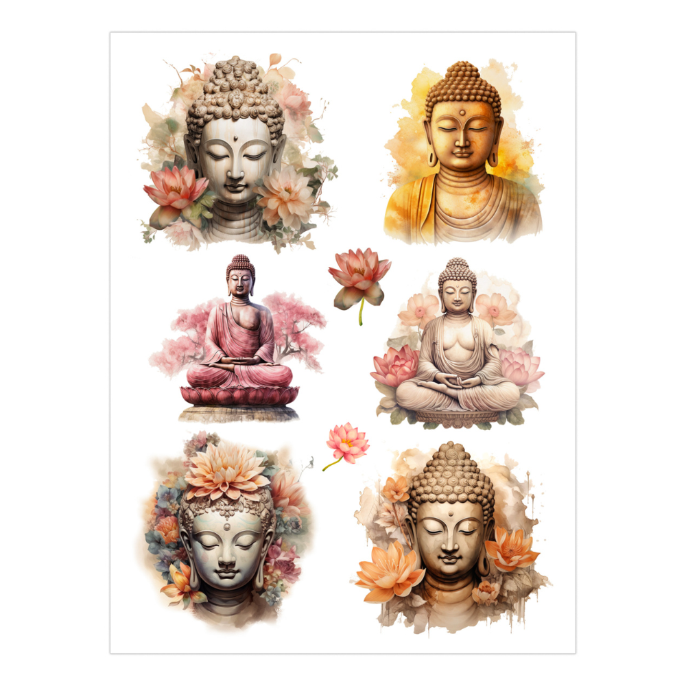 Deco Transfer Sheet Meditating Buddha 10inch X 7.5inch 1pc