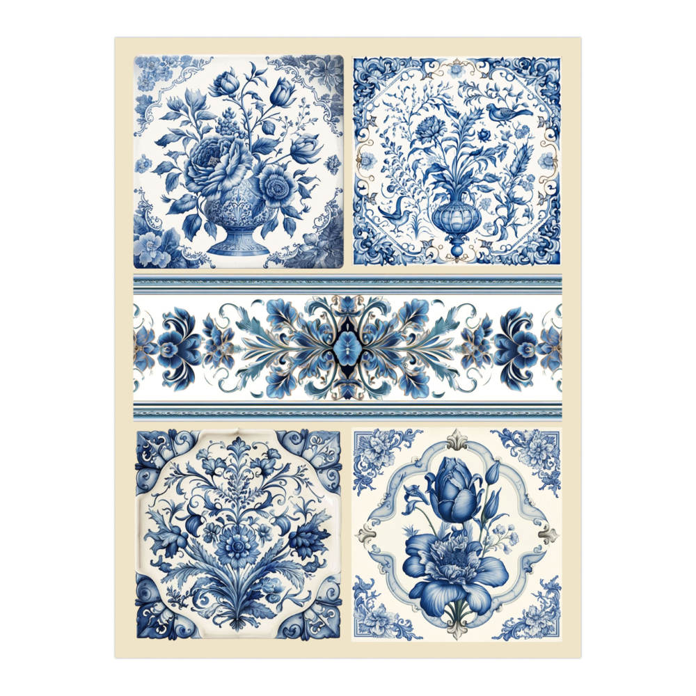 Deco Transfer Sheet Floral Delft Blue 10inch X 7.5inch 1pc