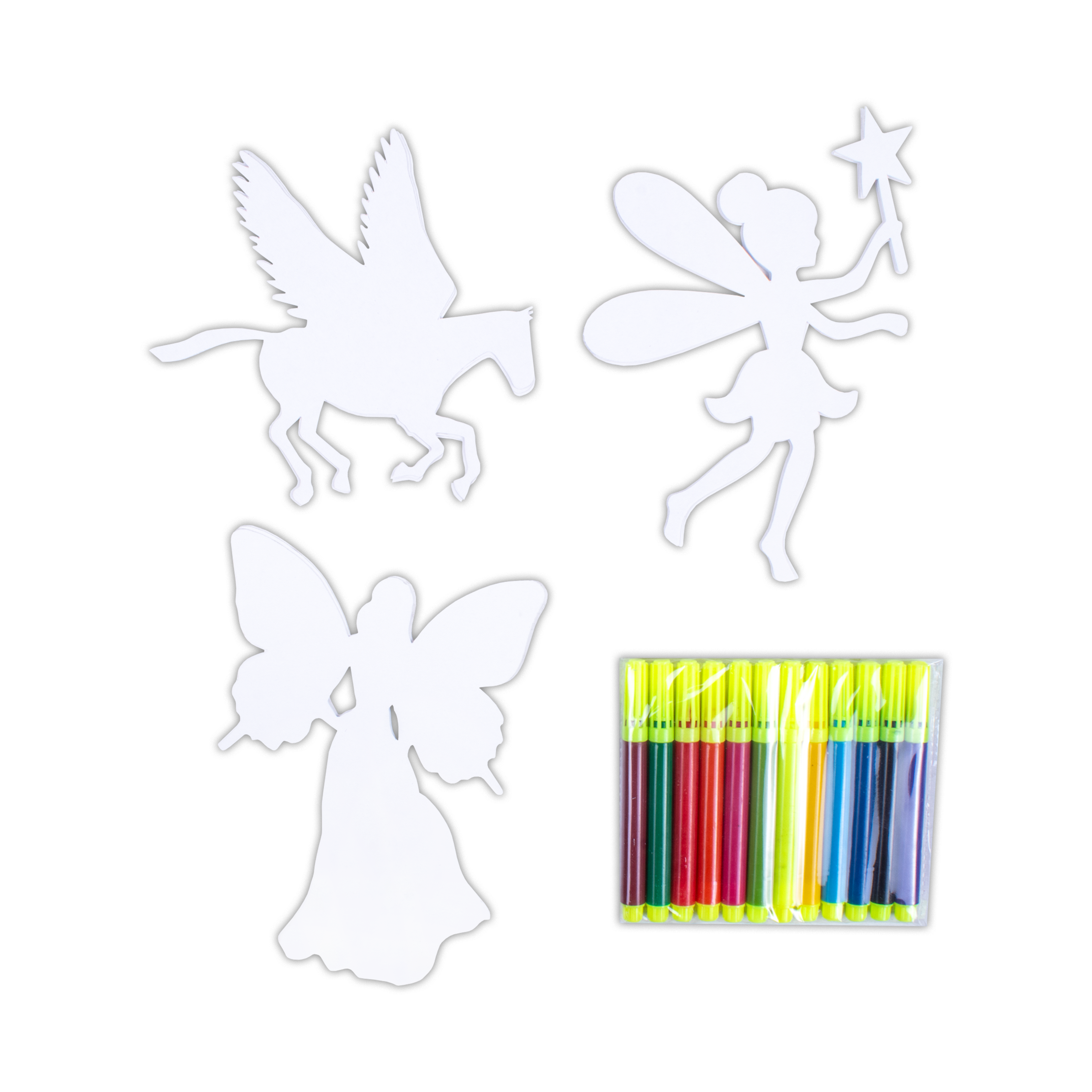 Colour Me Fairy Land Pre- Cut Shapes with 12 Colour Markers 10Pc Box