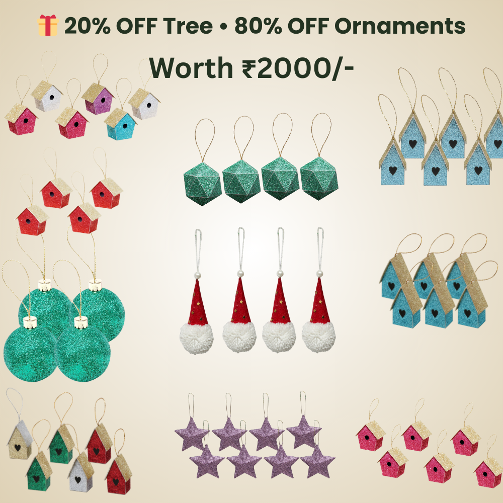 3 Feet - Christmas Festive Tree 80 Branches (90cm) 1pc + (Ornaments Combo)