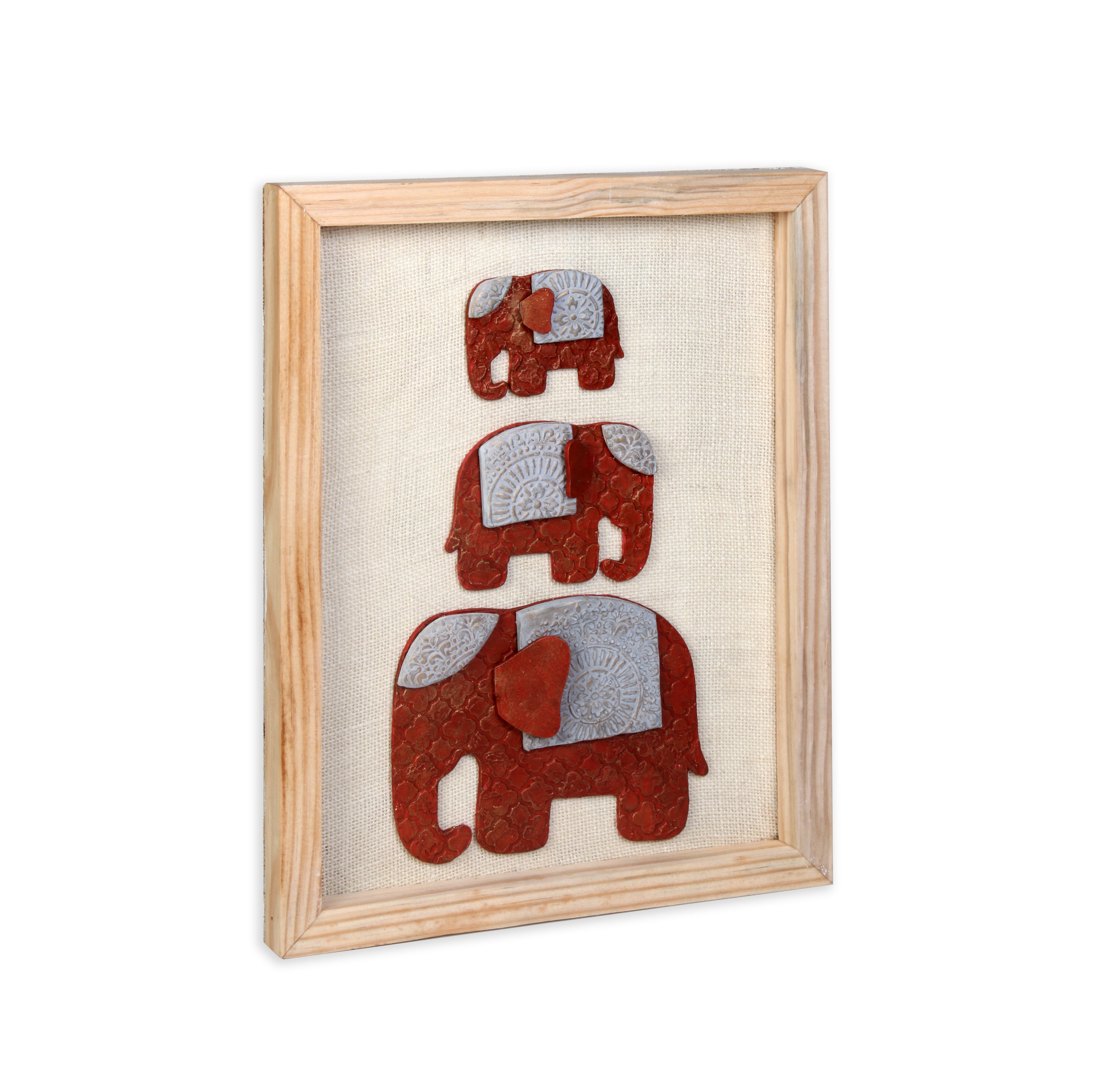 Wall Decor Handmade Majestic Elephant Red and white with Wooden Frame Approx H14 X L11 X D0.66inch