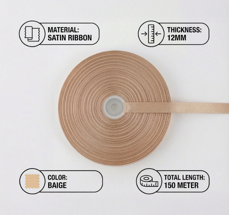 Satin Ribbon 12Mm 150Mtr  Baige
