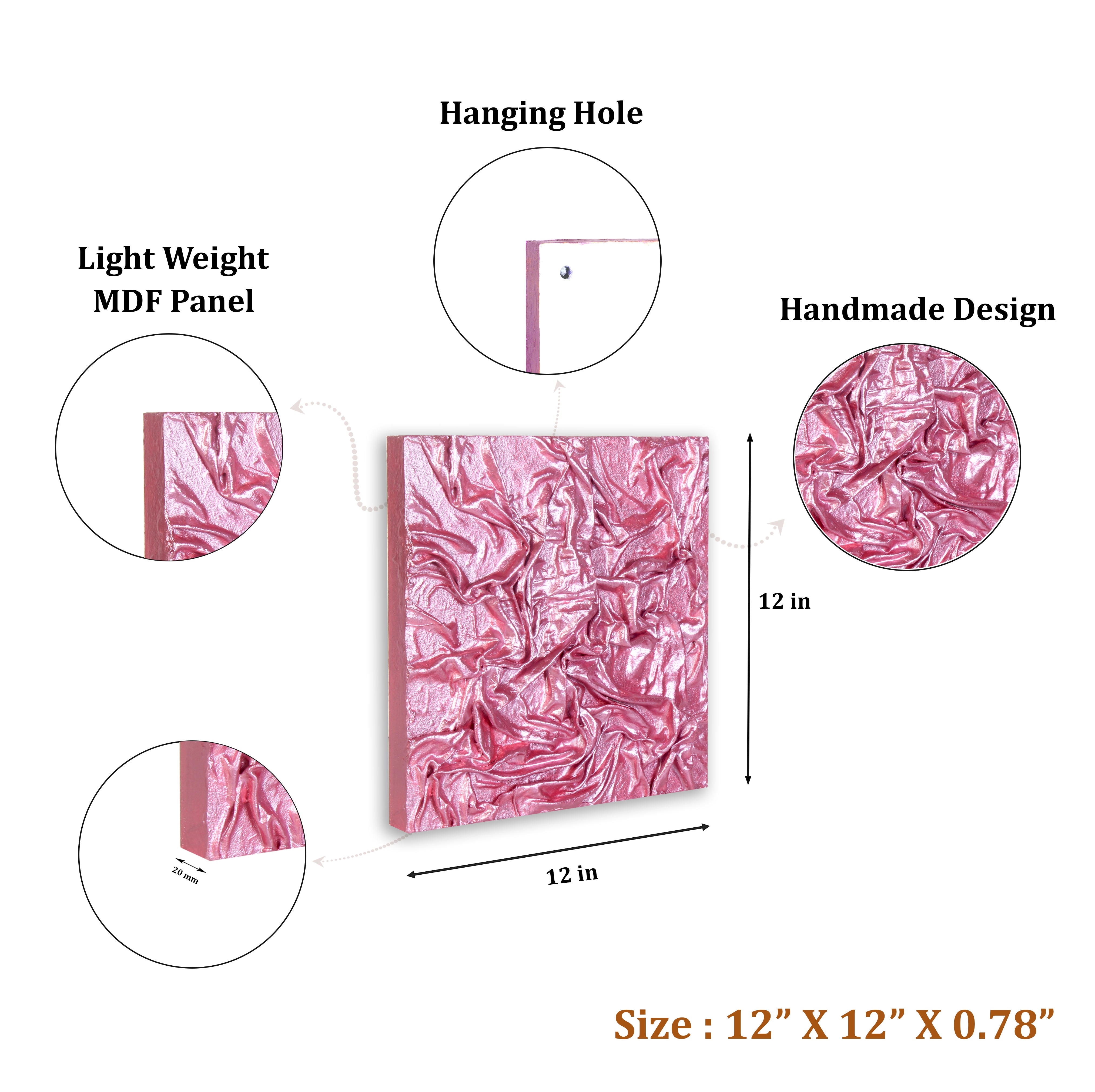 Wall Decor Faux Leather Art Rosy Sheen Approx H12 X L12 X D0.78inch 1pc