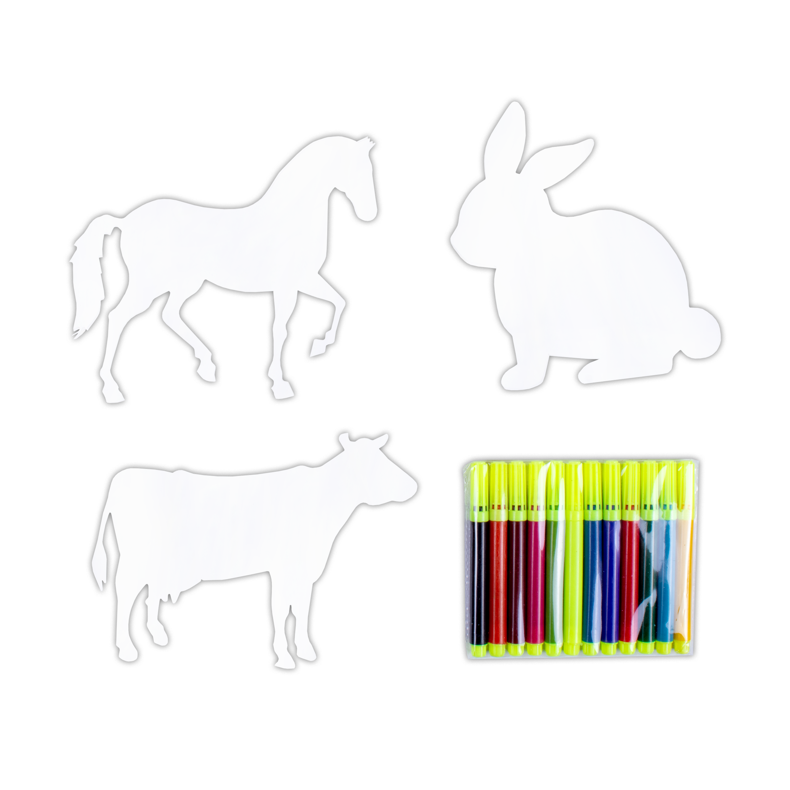 Colour Me Farm Animals Pre- Cut Shapes with 12 Colour Markers 10Pc Box