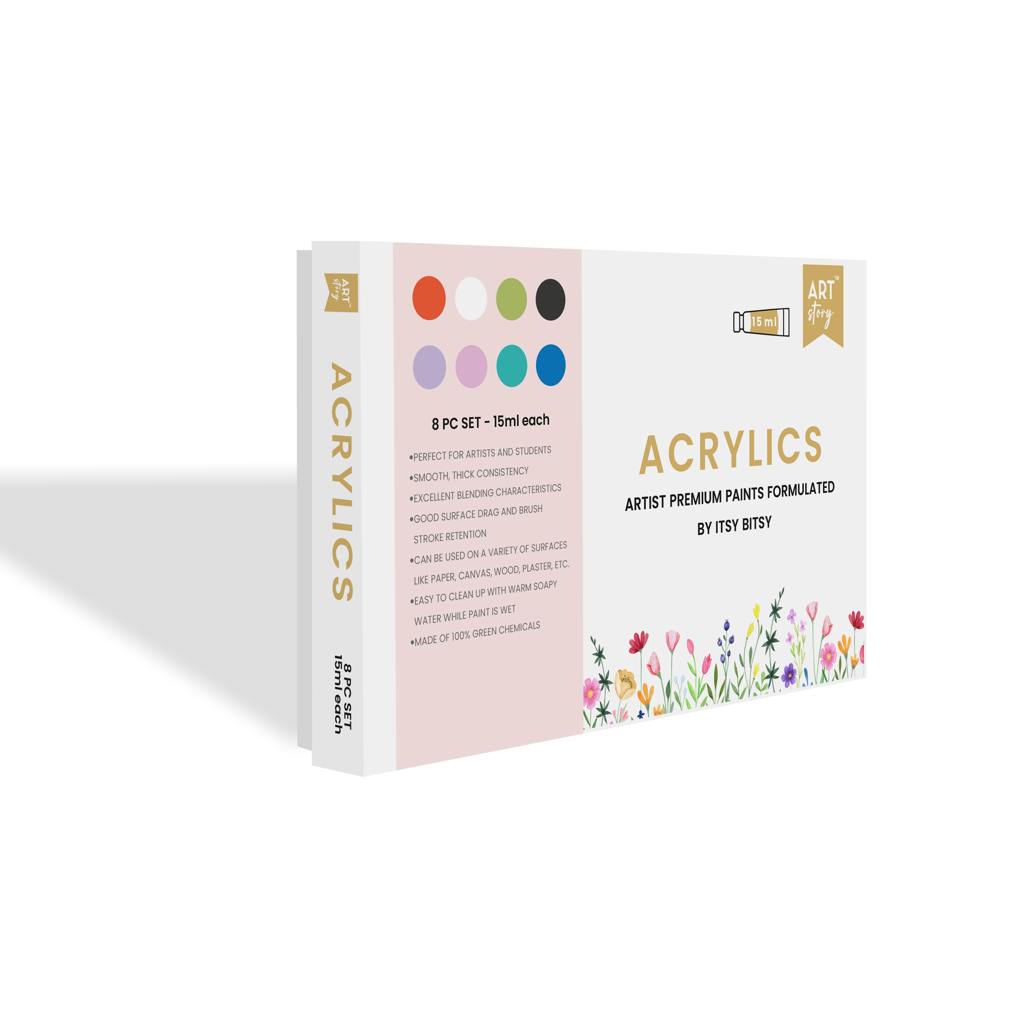 Artists Acrylic Colour Set Pastel 8 Colors X 15ml each