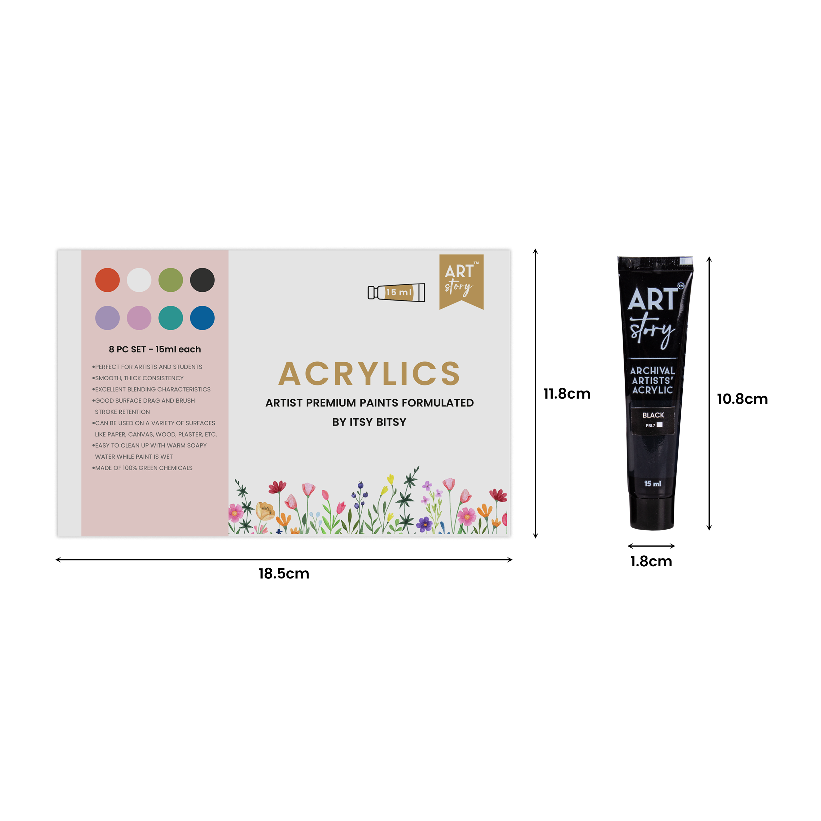 Artists Acrylic Colour Set Pastel 8 Colors X 15ml each