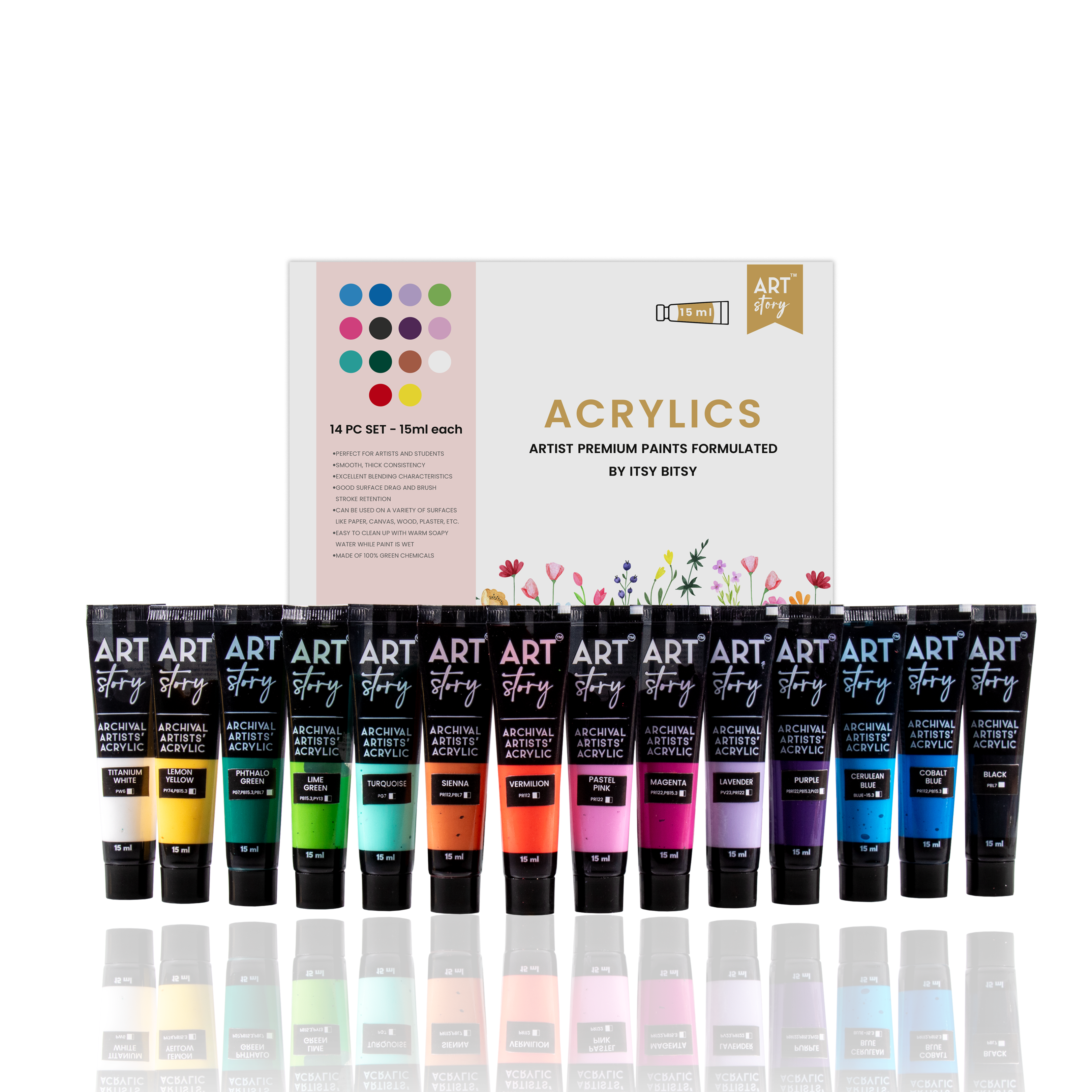 Artists Acrylic Colour Set 14 Colors X 15ml each