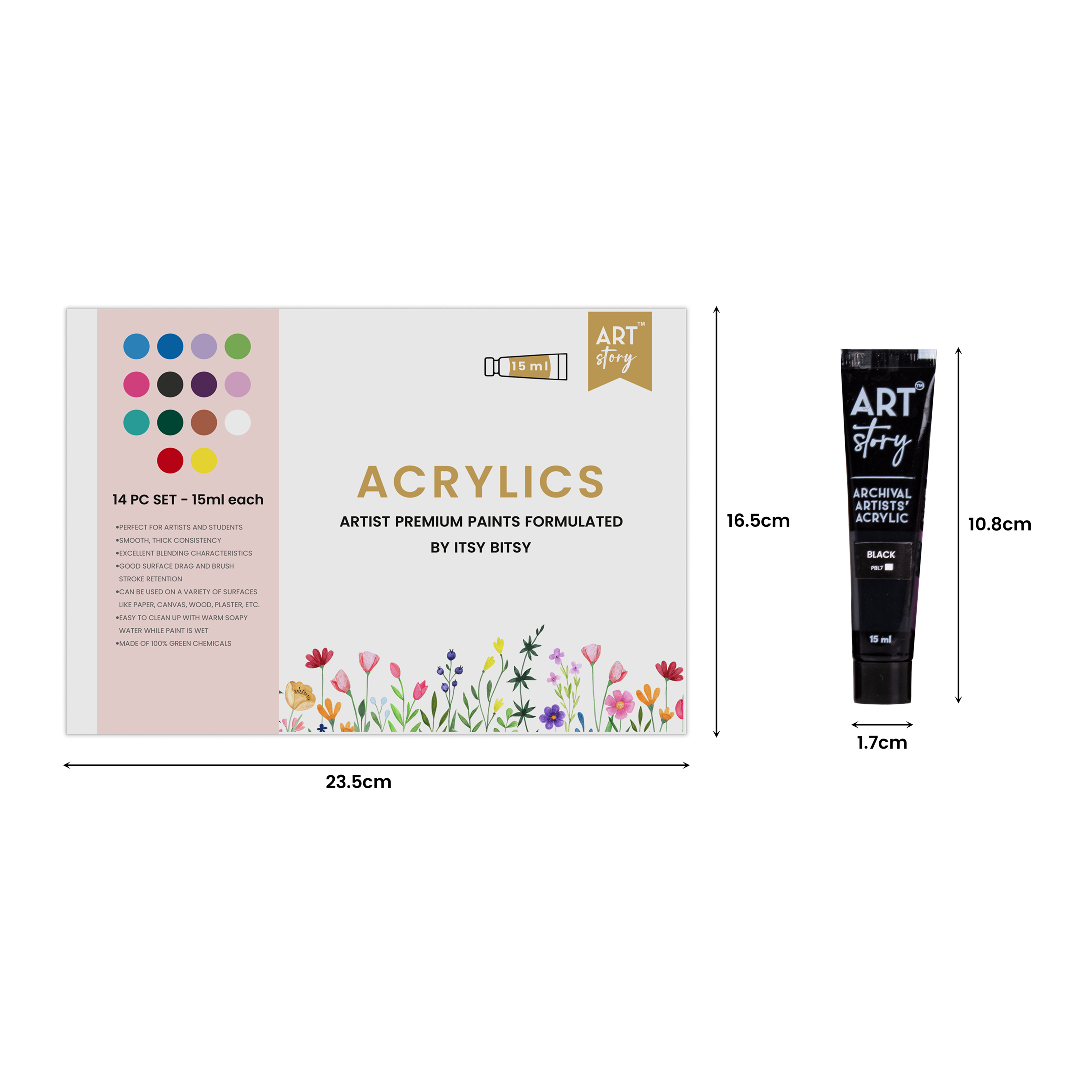 Artists Acrylic Colour Set 14 Colors X 15ml each