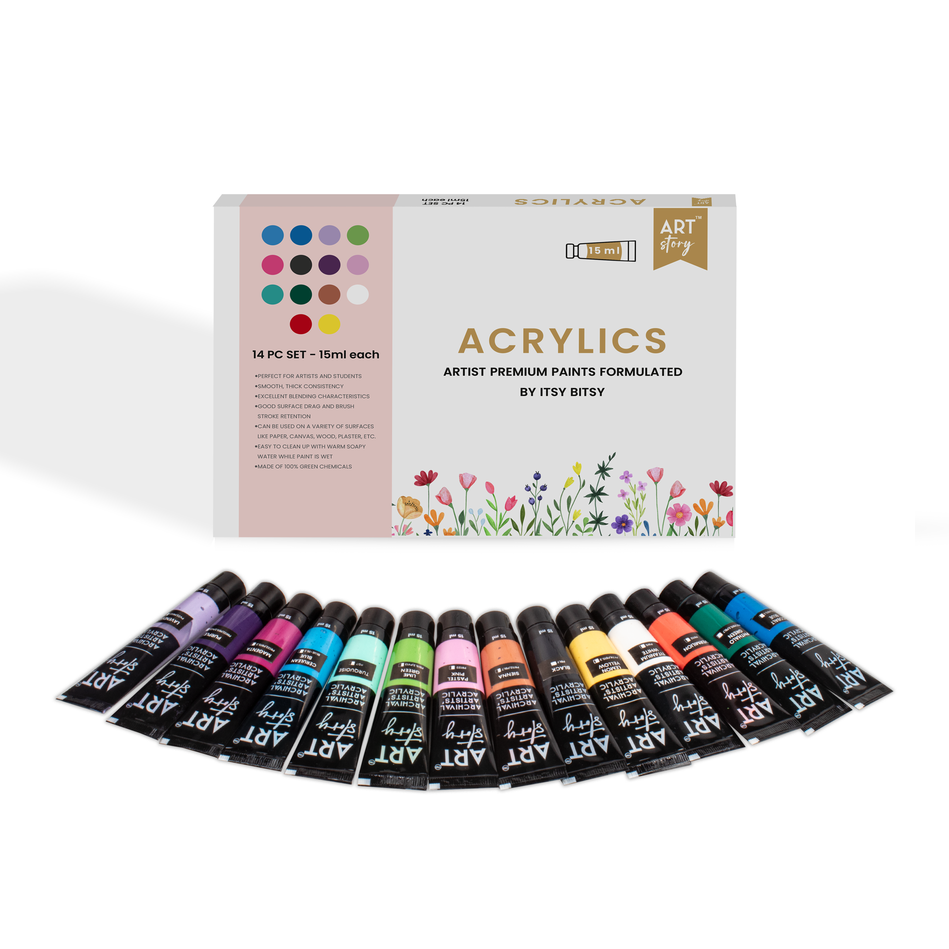 Artists Acrylic Colour Set 14 Colors X 15ml each