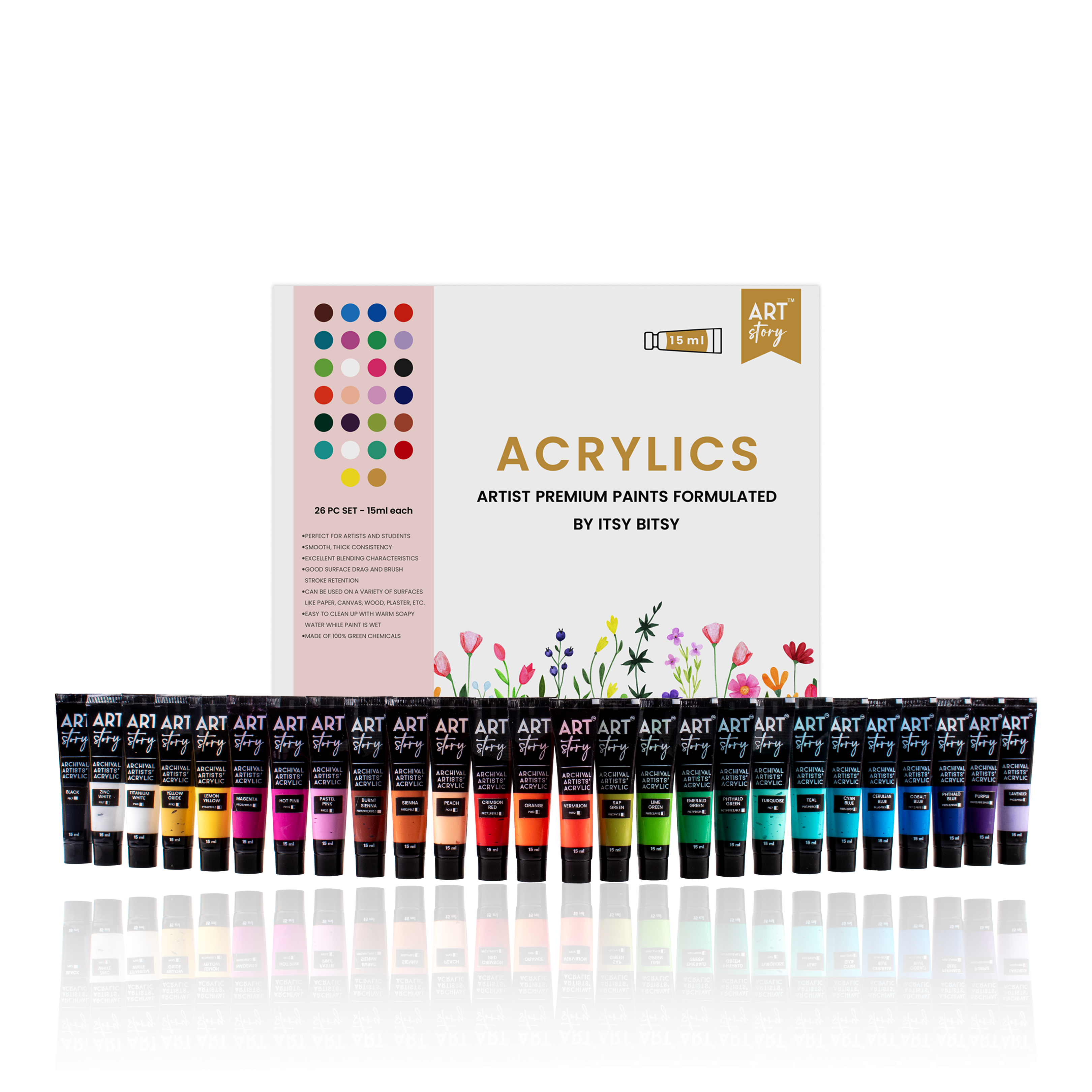 Artists Acrylic Colour Set 26 Colors X 15ml each