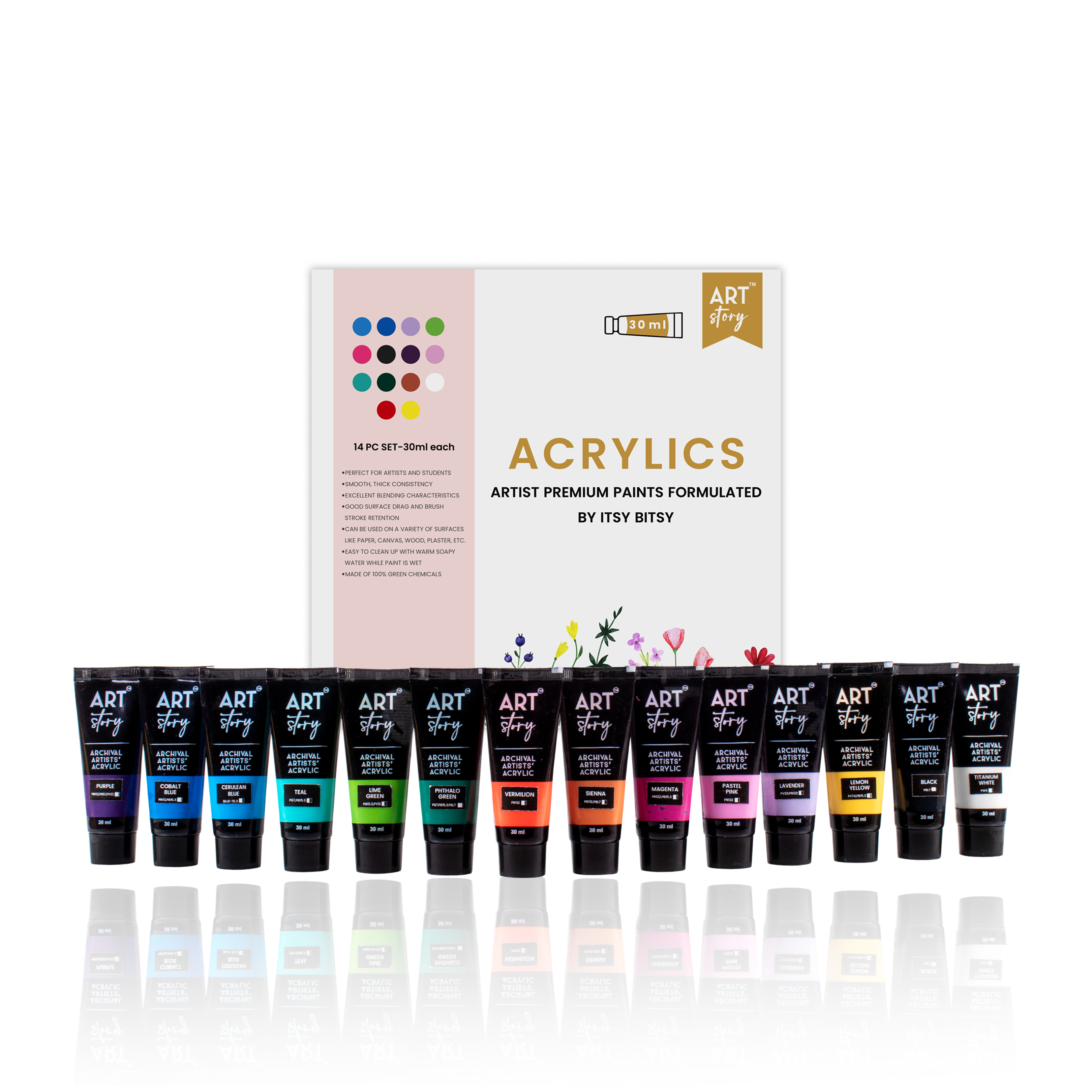 Artists Acrylic Colour Set 14 Colors X 30ml each