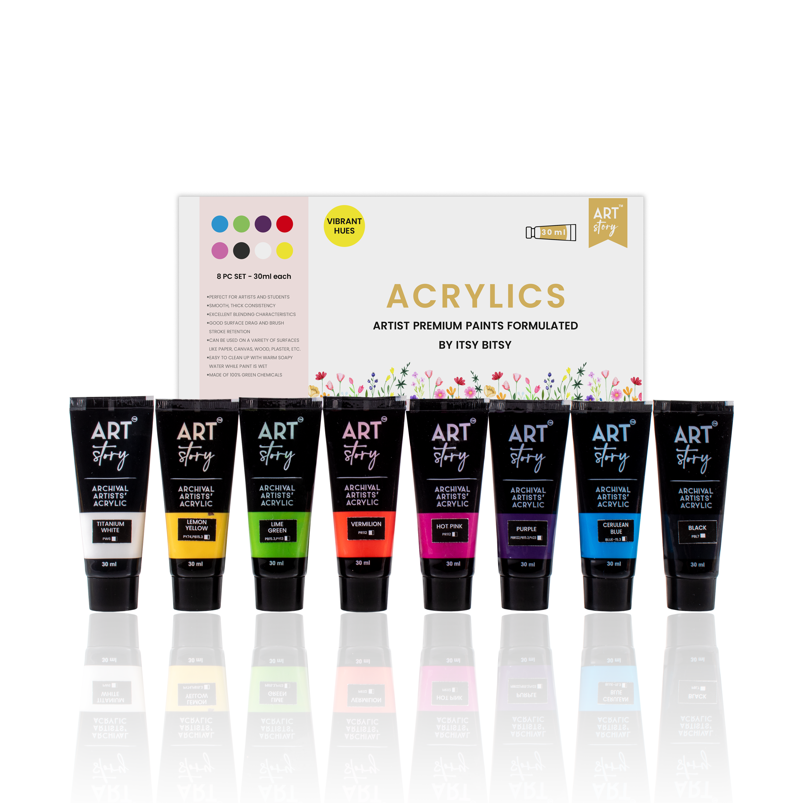 Artists Acrylic Colour Set Bright 8 colours X 30ml each