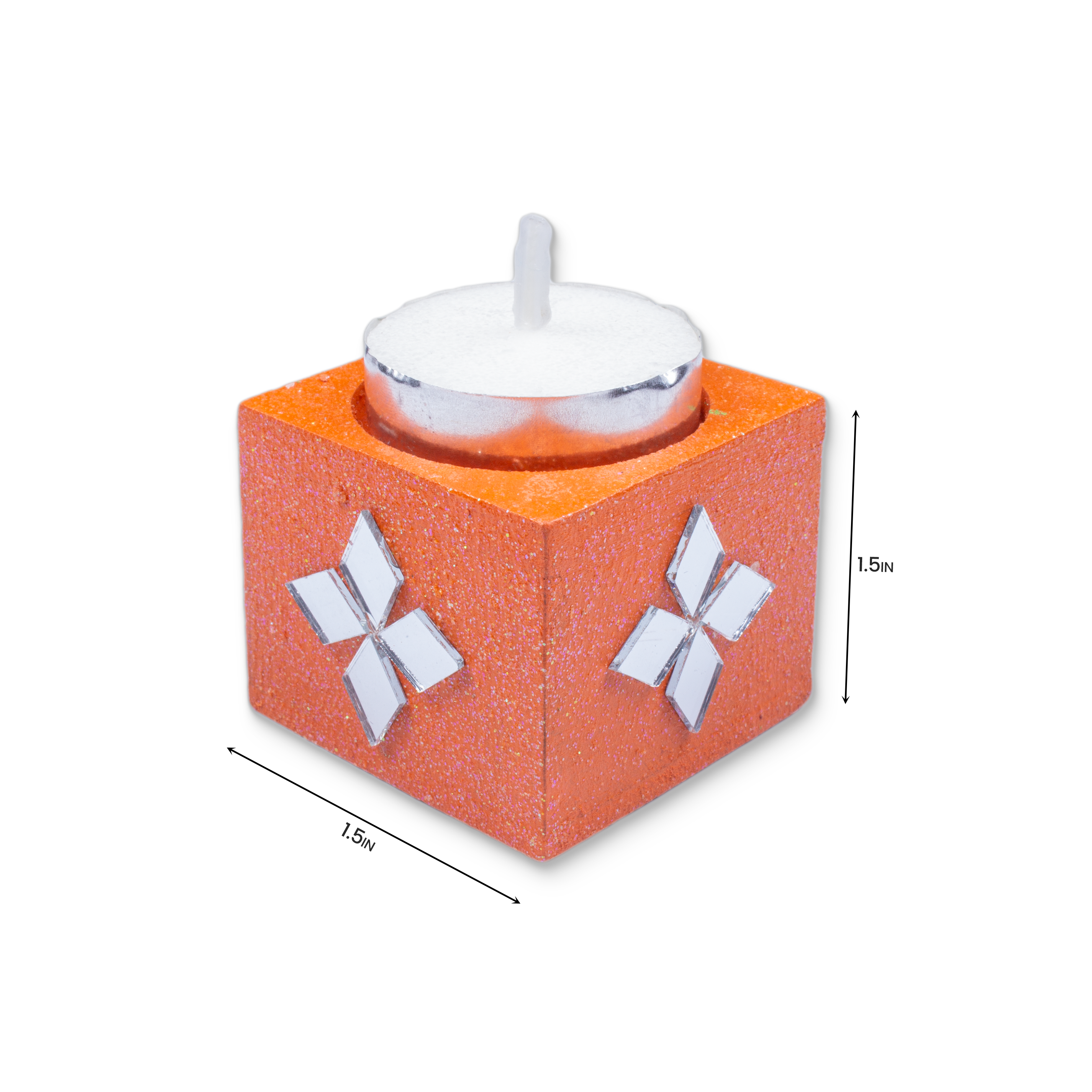 Mirror Art Tealight Holder Florista Orange 1.5inch 1pc ( Candle Included 1pc)