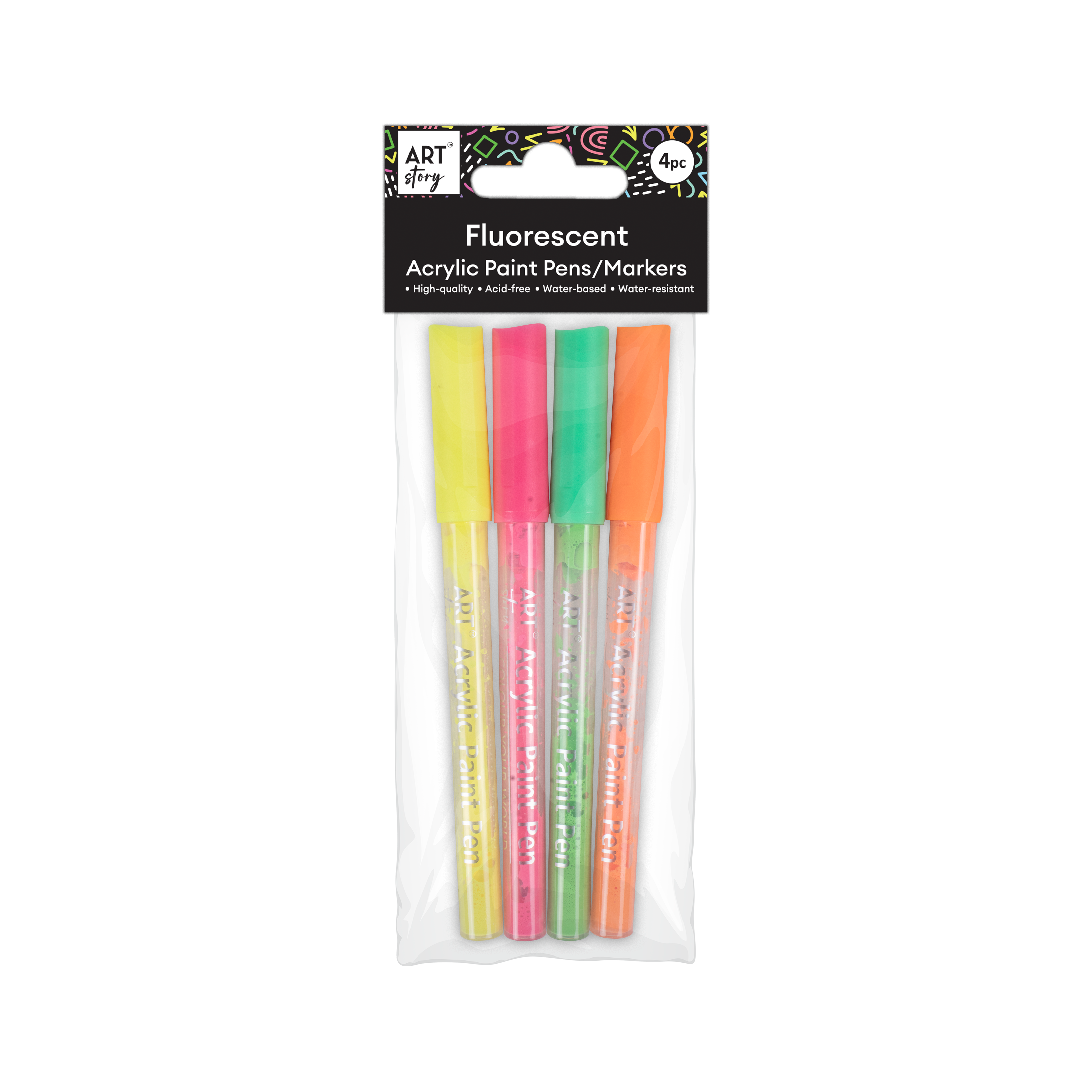 Fluorescent Acrylic Paint Marker Pen Water Based 1mm Tip Pack Of 4pc