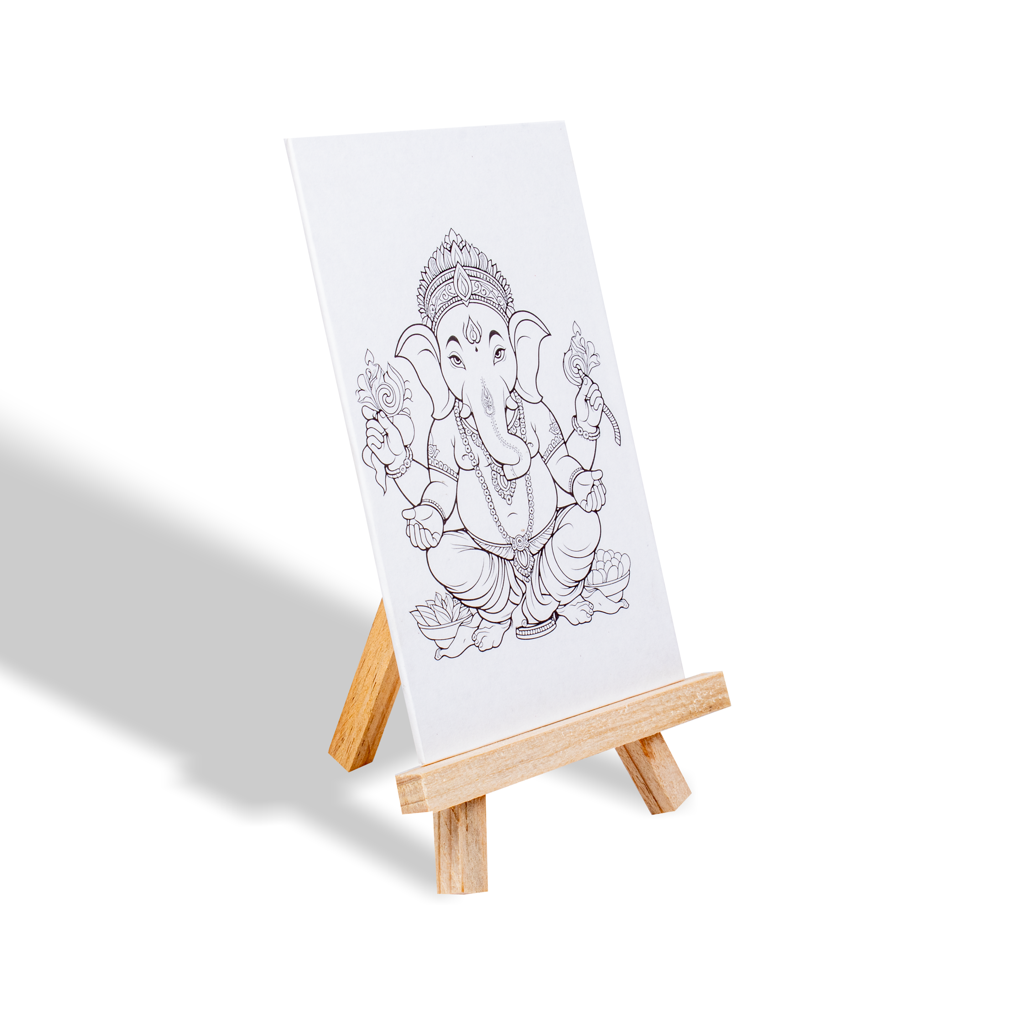 Paintable Pre-Printed Panel with Easel & Paints - Ganesha, Approx 4in x 6in, Easel size 11cm, 1pc