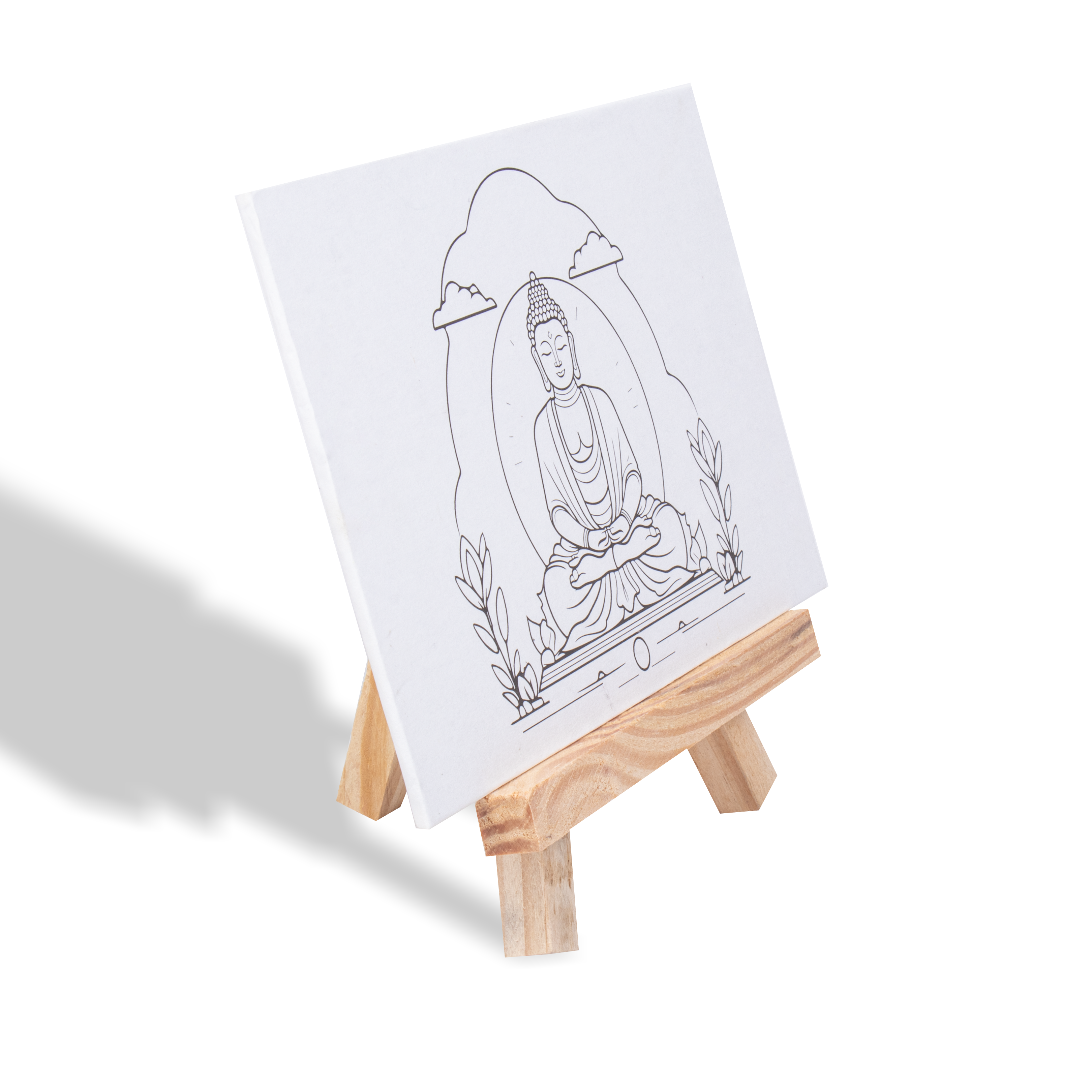 Paintable Pre-Printed Panel with Easel & Paints - Buddha, Approx 4in x 6in, Easel size 11cm, 1pc