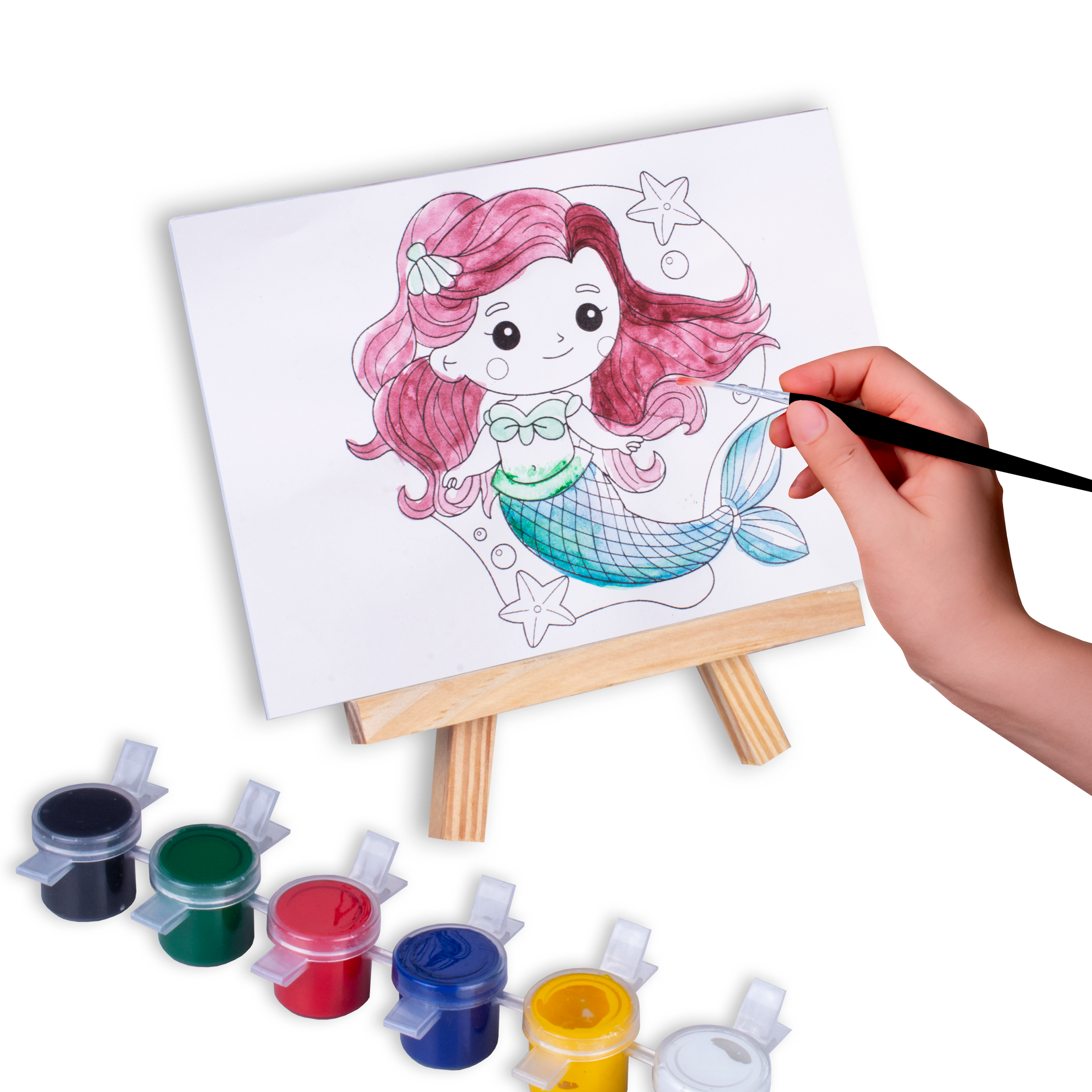 Paintable Pre-printed Panel with Easel & Paints - Little Mermaid, Approx 4inx6inch, Easel size 11cm, 1pc