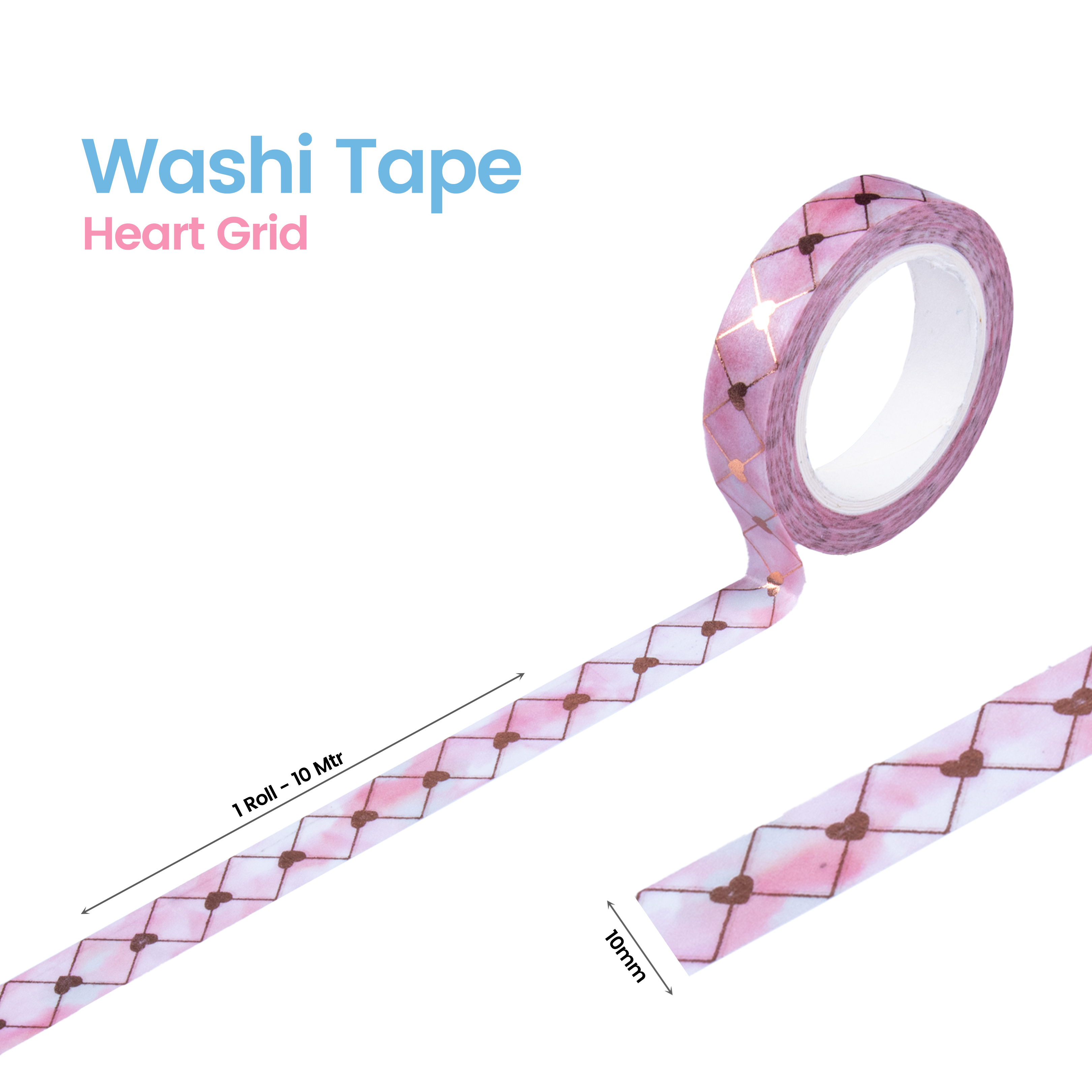 Washi Tape Heart Grid 10Mmx10Mtr 1Pc