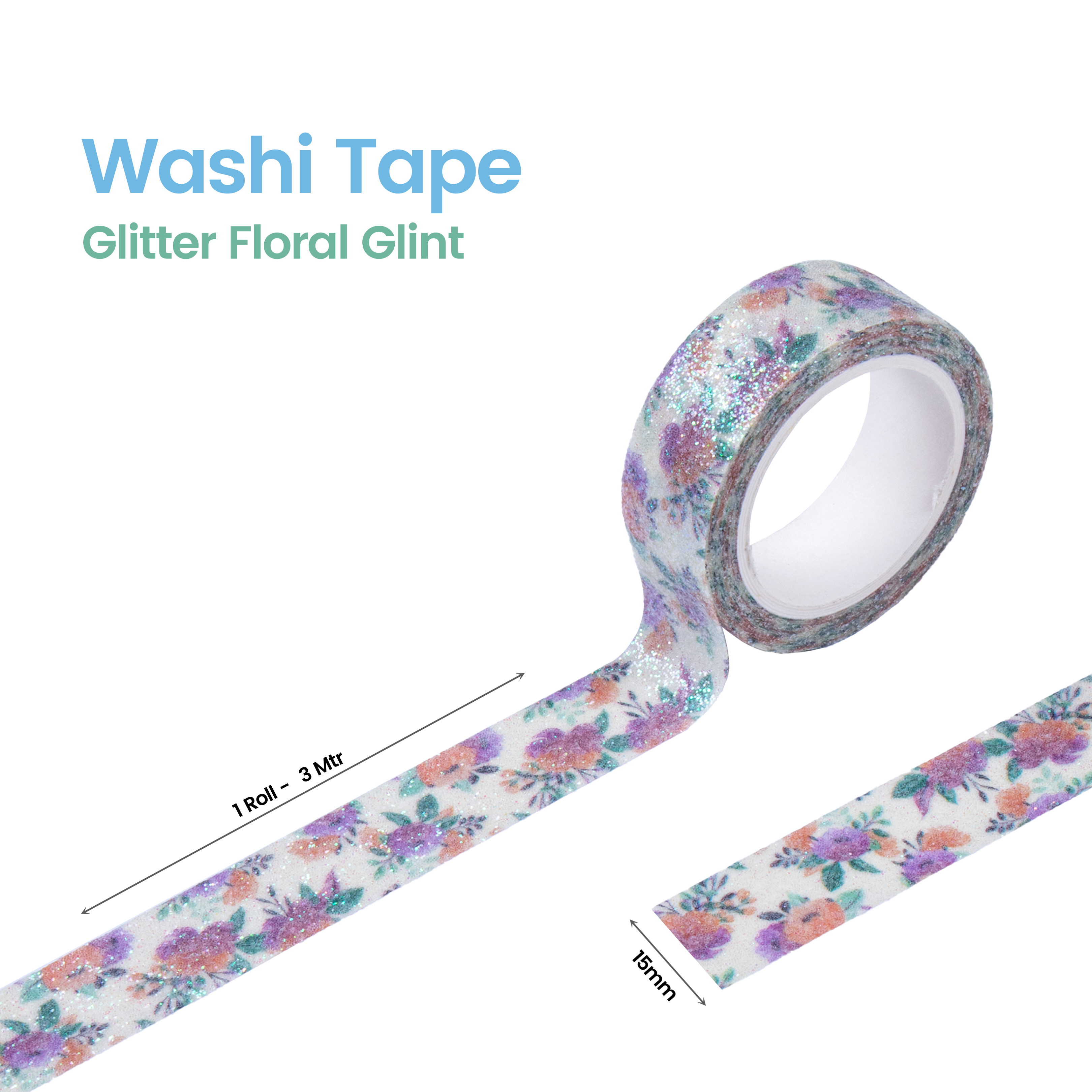 Washi Tape Glitter Floral Glint 15Mmx3Mtr 1Pc