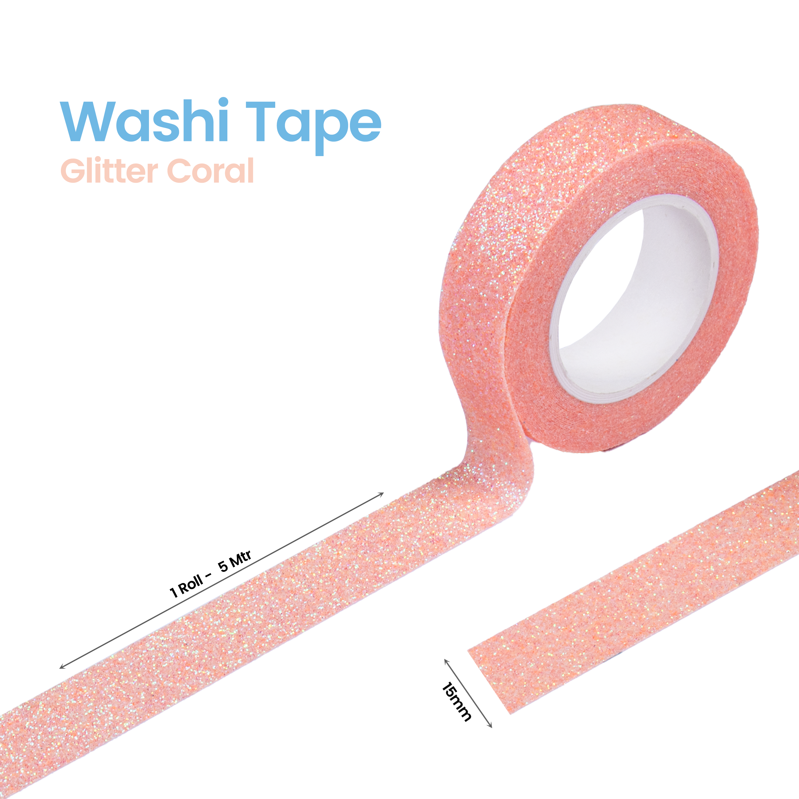 Washi Tape Glitter Coral 15Mmx5Mtr 1Pc