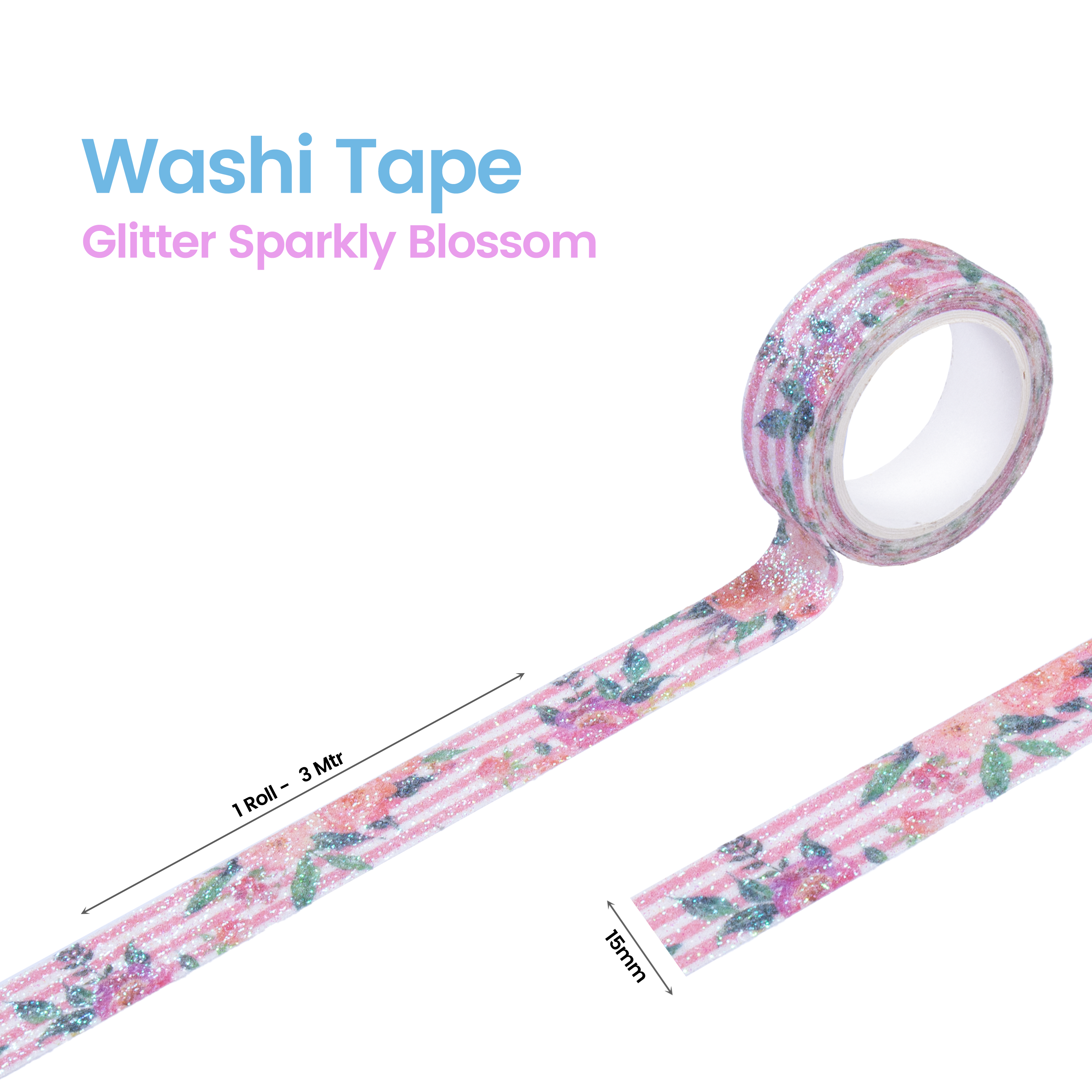 Washi Tape Glitter Sparkly Blossom 15Mmx3Mtr 1Pc