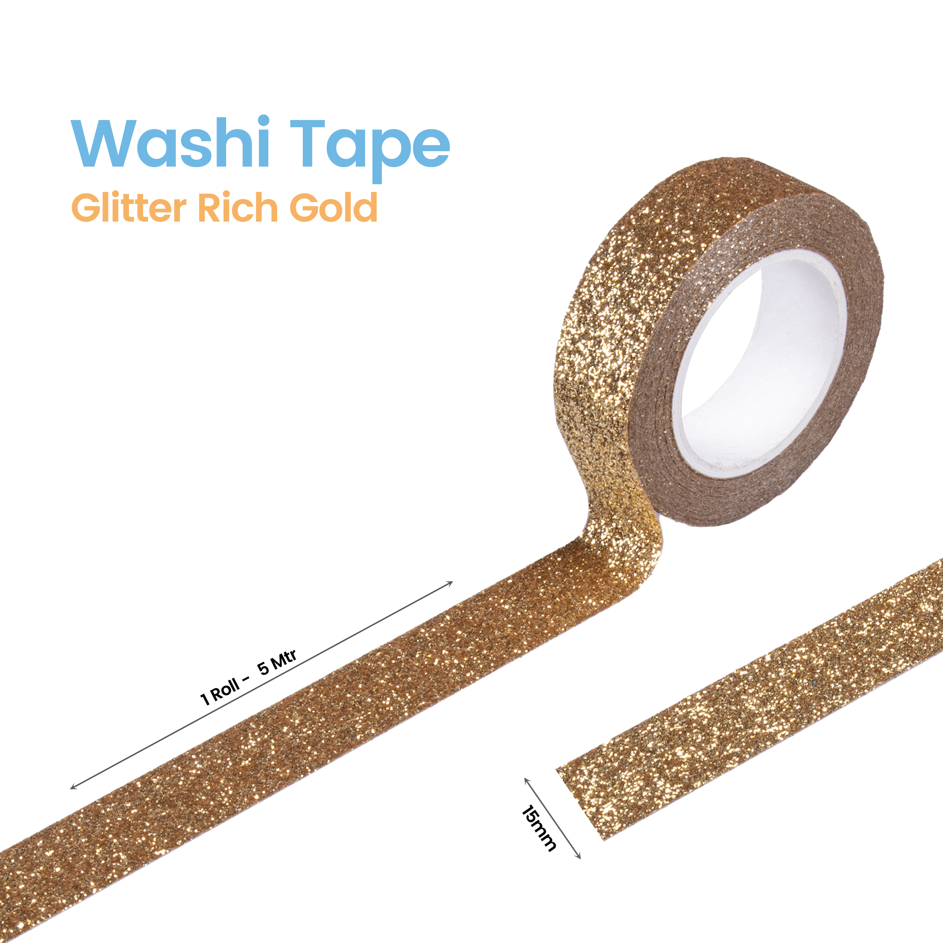 Washi Tape Glitter Rich Gold 15Mmx5Mtr 1Pc