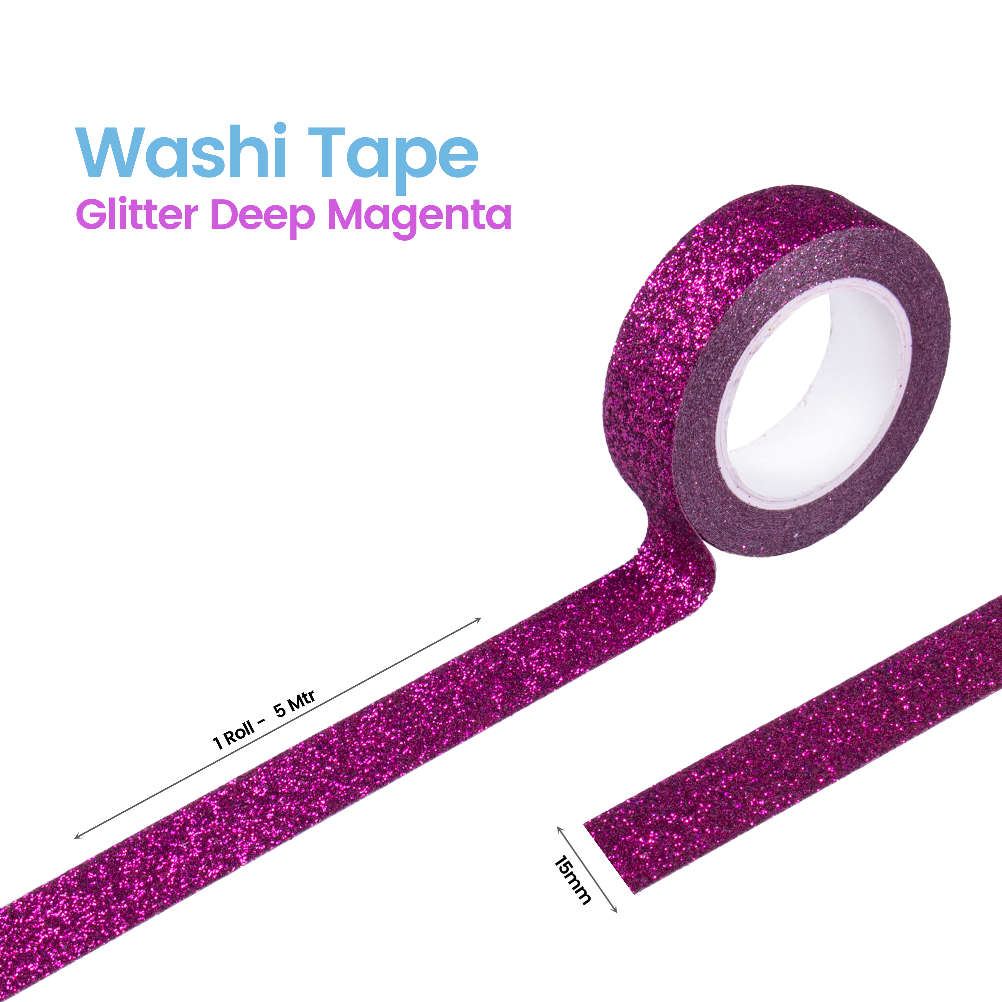 Washi Tape Glitter Deep Magenta 15Mmx5Mtr 1Pc