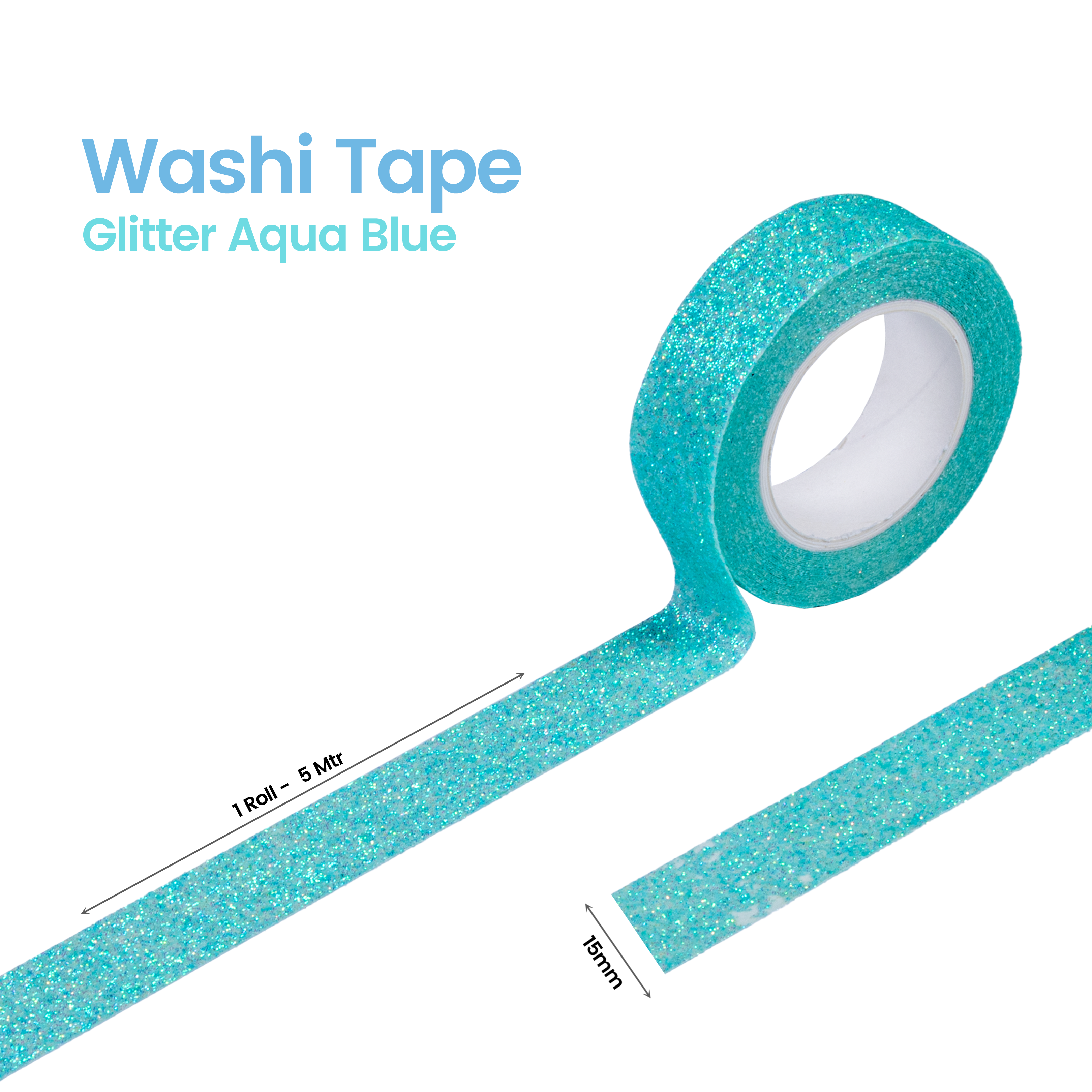 Washi Tape Glitter Aqua Blue 15Mmx5Mtr 1Pc