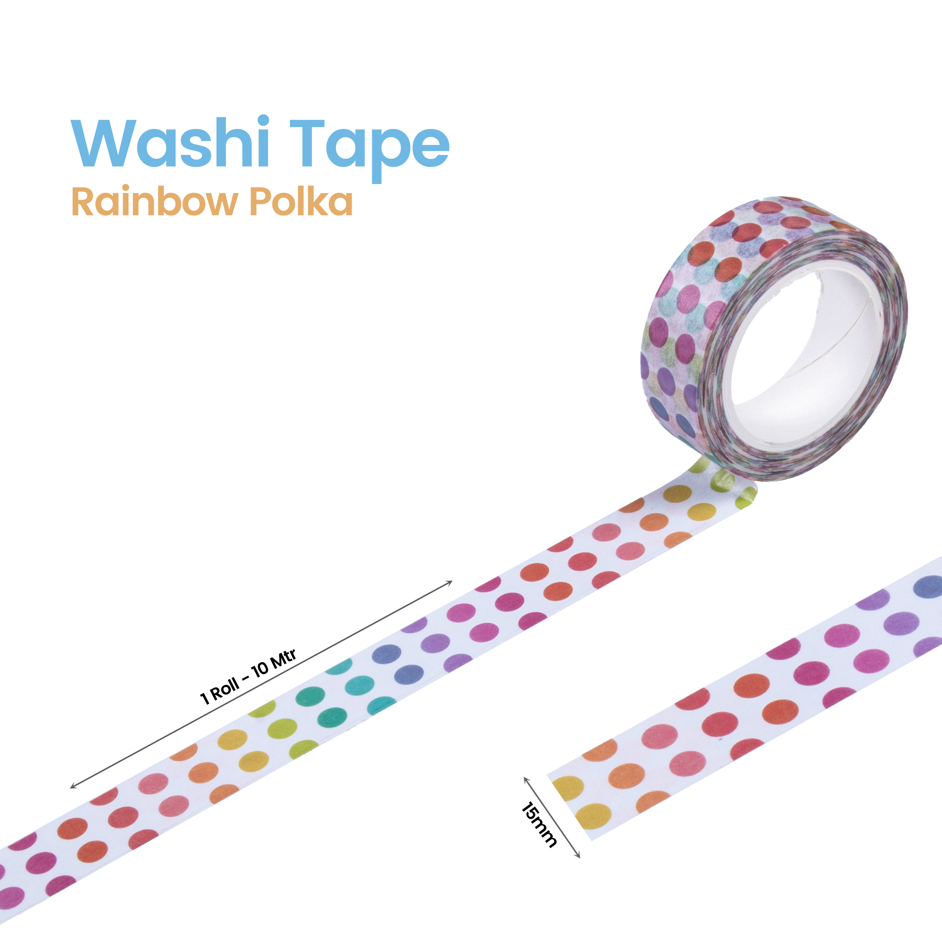 Washi Tape Rainbow Polka 15Mmx10Mtr 1Pc