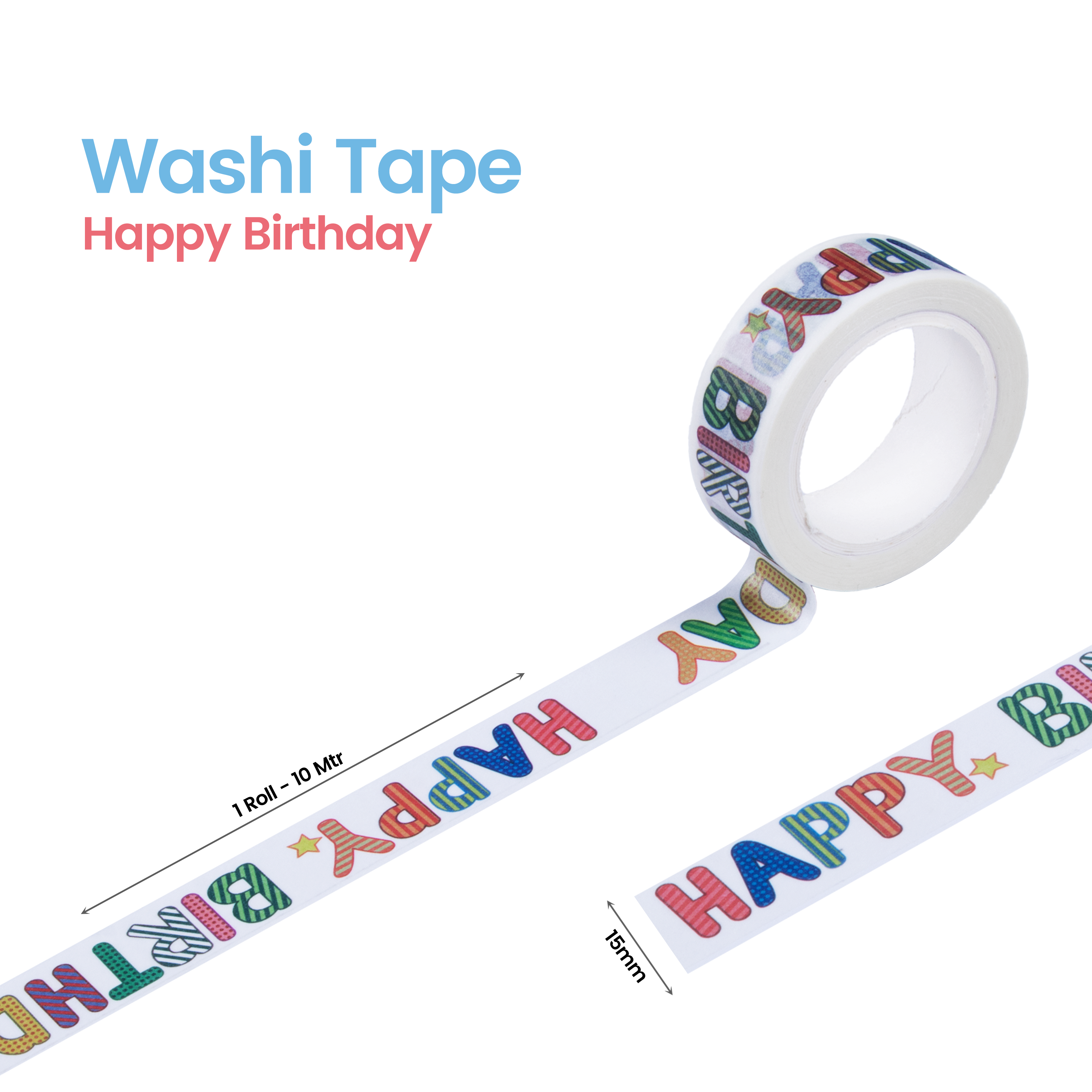 Washi Tape Happy Birthday 15Mmx10Mtr 1Pc