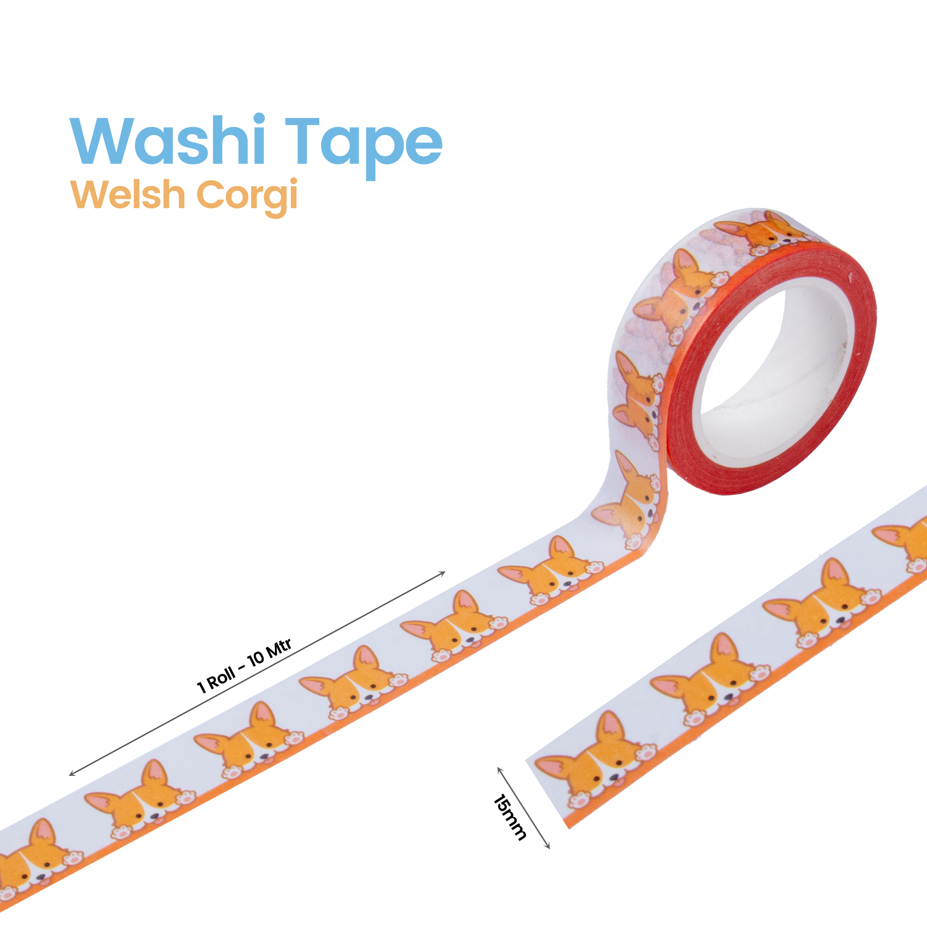 Washi Tape Welsh Corgi 15Mmx10Mtr 1Pc