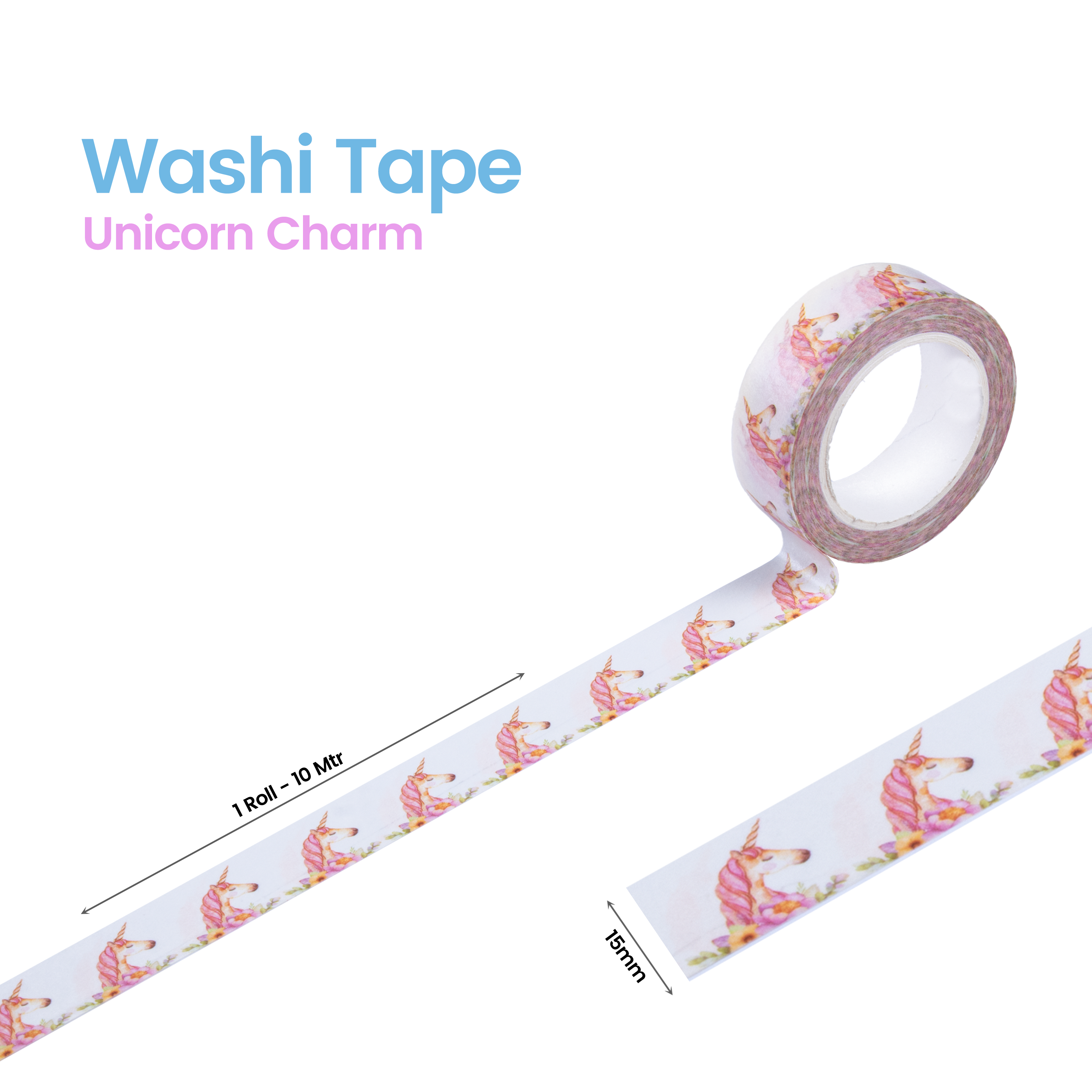 Washi Tape Unicorn Charm 15Mmx10Mtr 1Pc