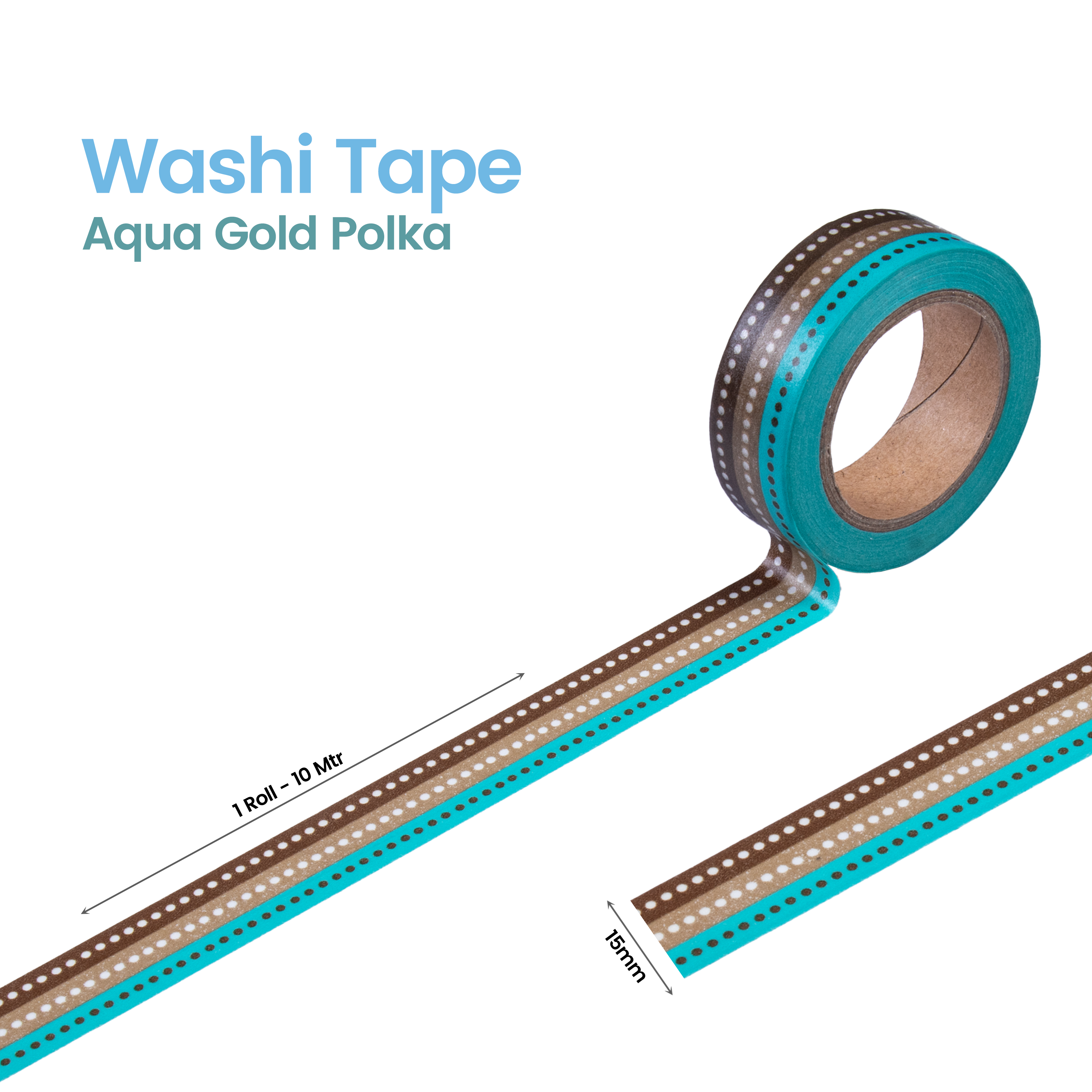 Washi Tape Aqua Gold Polka 15Mmx10Mtr 1Set