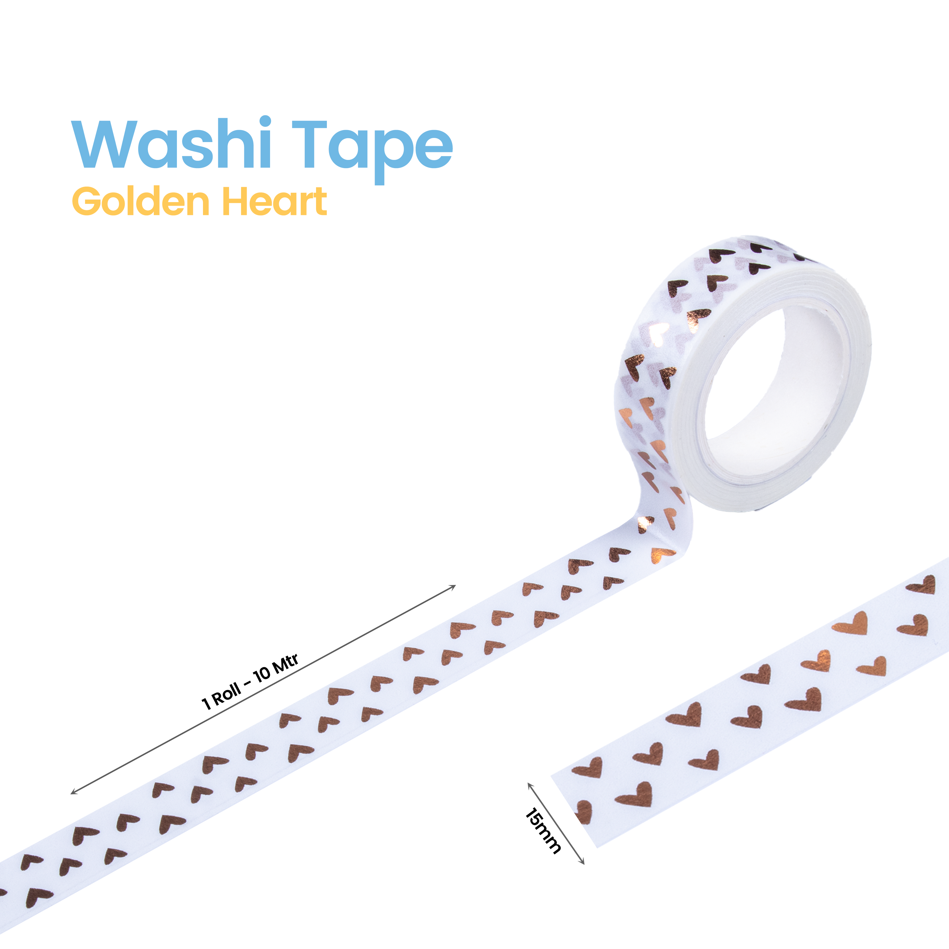 Washi Tape Golden Heart 15Mmx10Mtr 1Pc