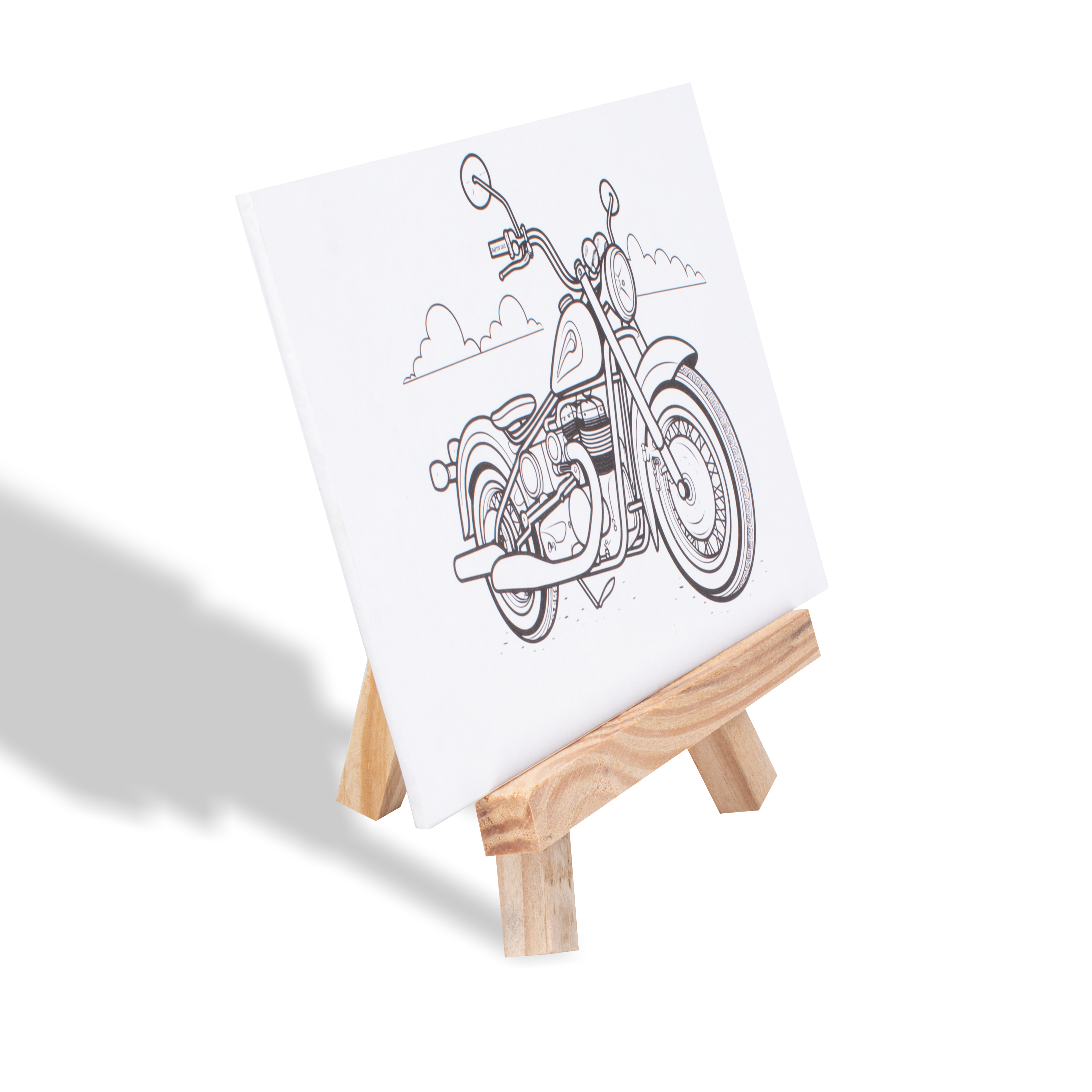 Paintable Pre-printed Panel with Easel & Paints - Motorcycle, Approx. 4in x6in, Easel size 11cm, 1pc