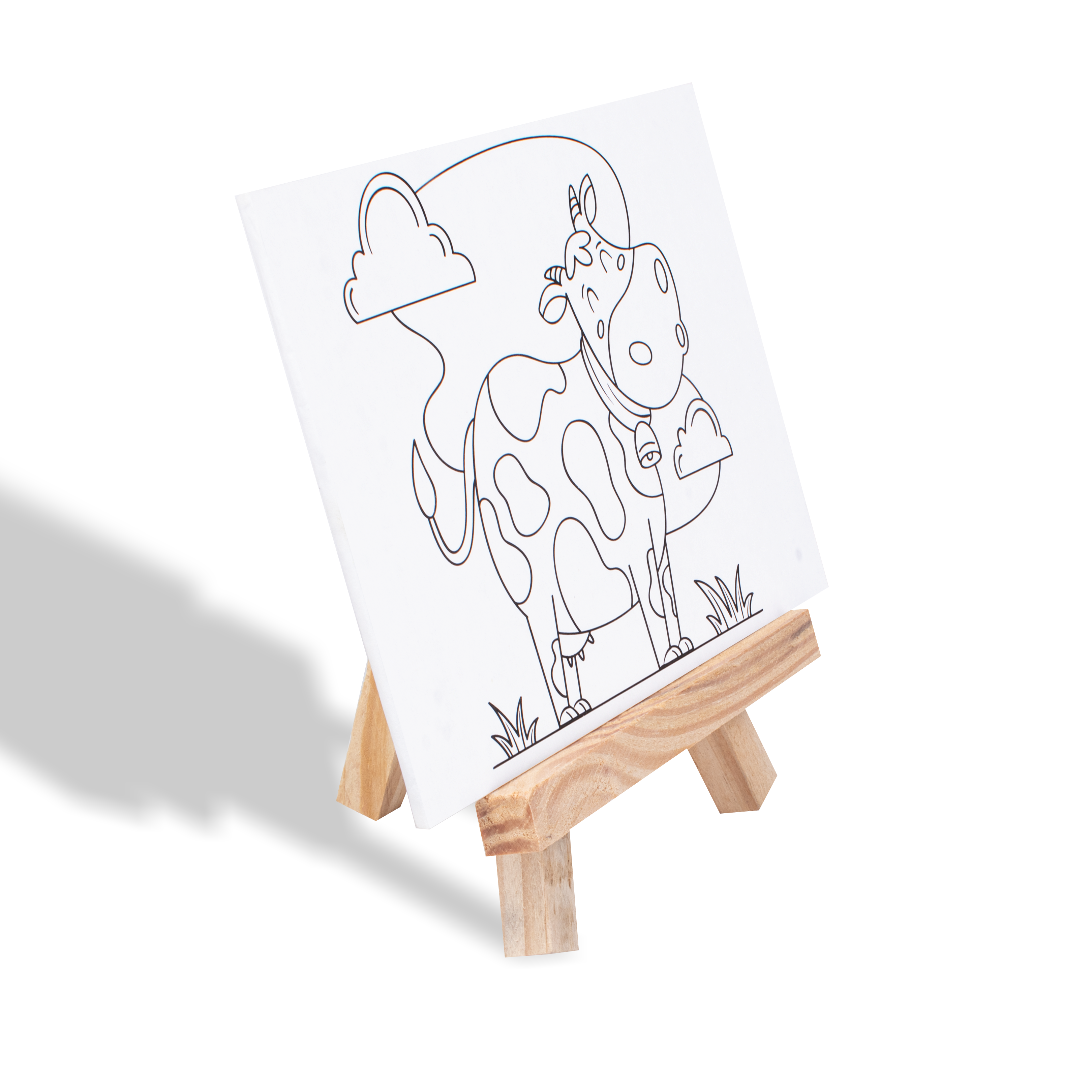 Paintable Pre-printed Panel with Easel & Paints - Cow, Approx 4in x 6in, Easel size 11cm, 1pc