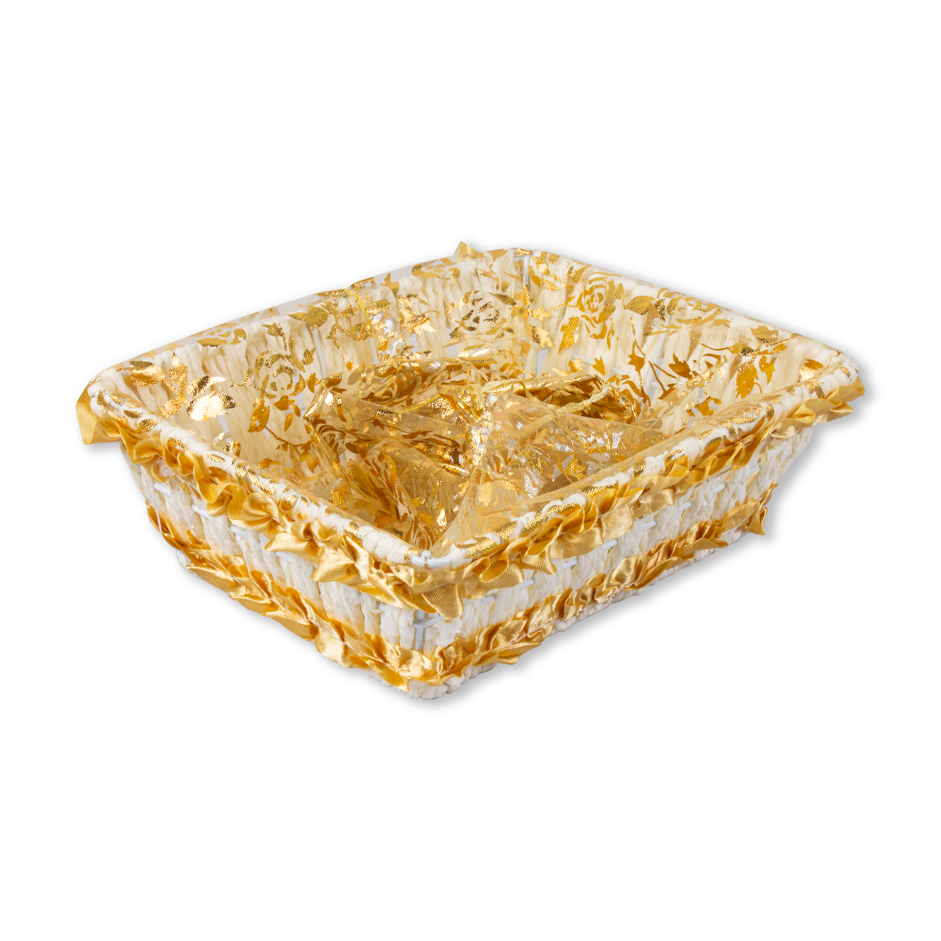 Golden Organza Gift Basket with Drawstring 12.5 X9.5inch 1pc