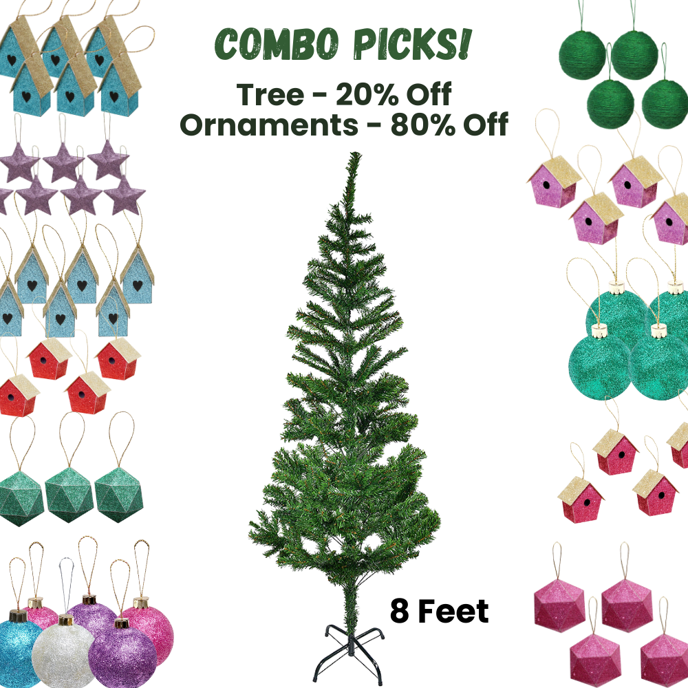 8 Feet - Christmas Tree with Metal Stand 1pc + (Ornaments Combo)