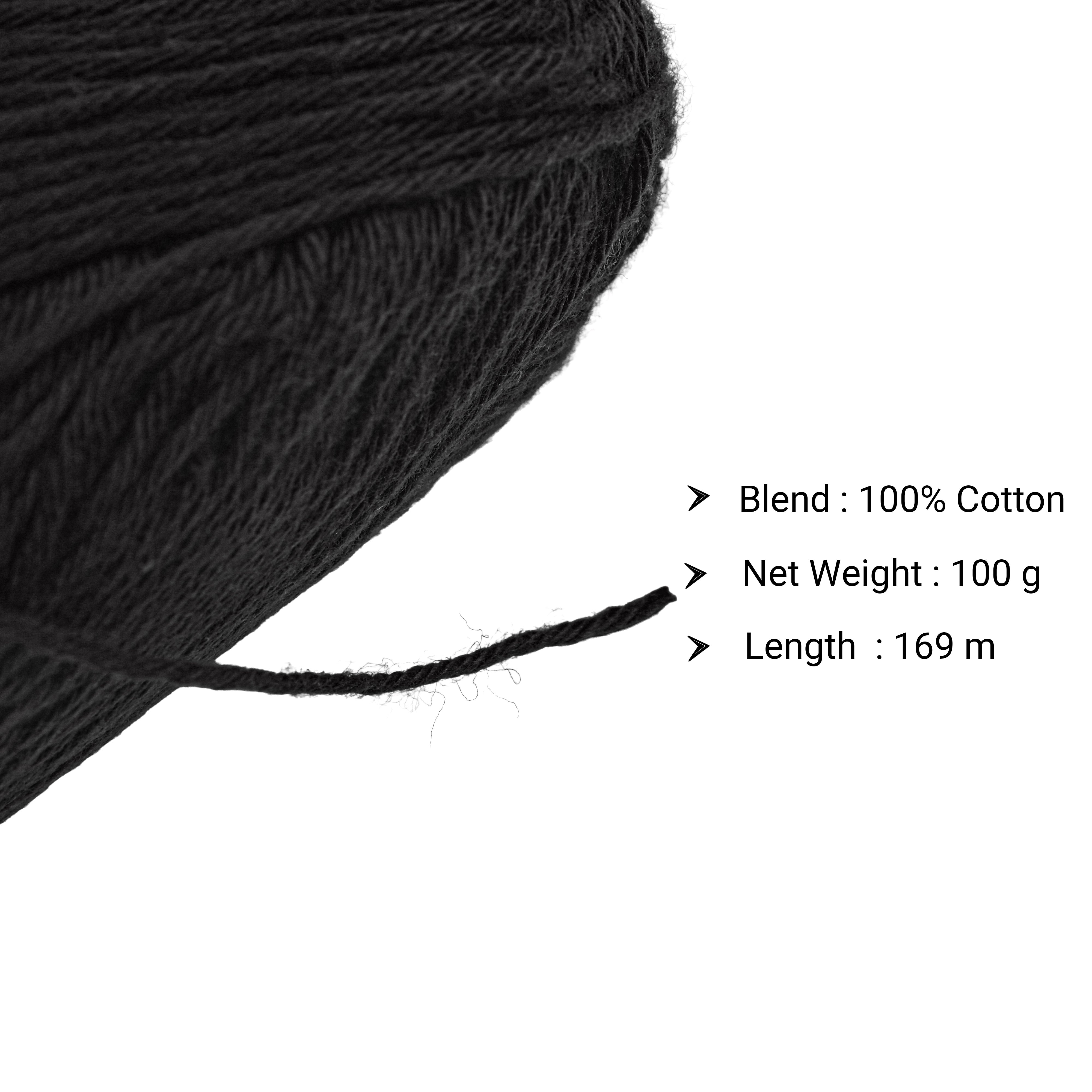 Pure Cotton Knitting/Crochet Yarn 100% Cotton Soot black 130m 50g